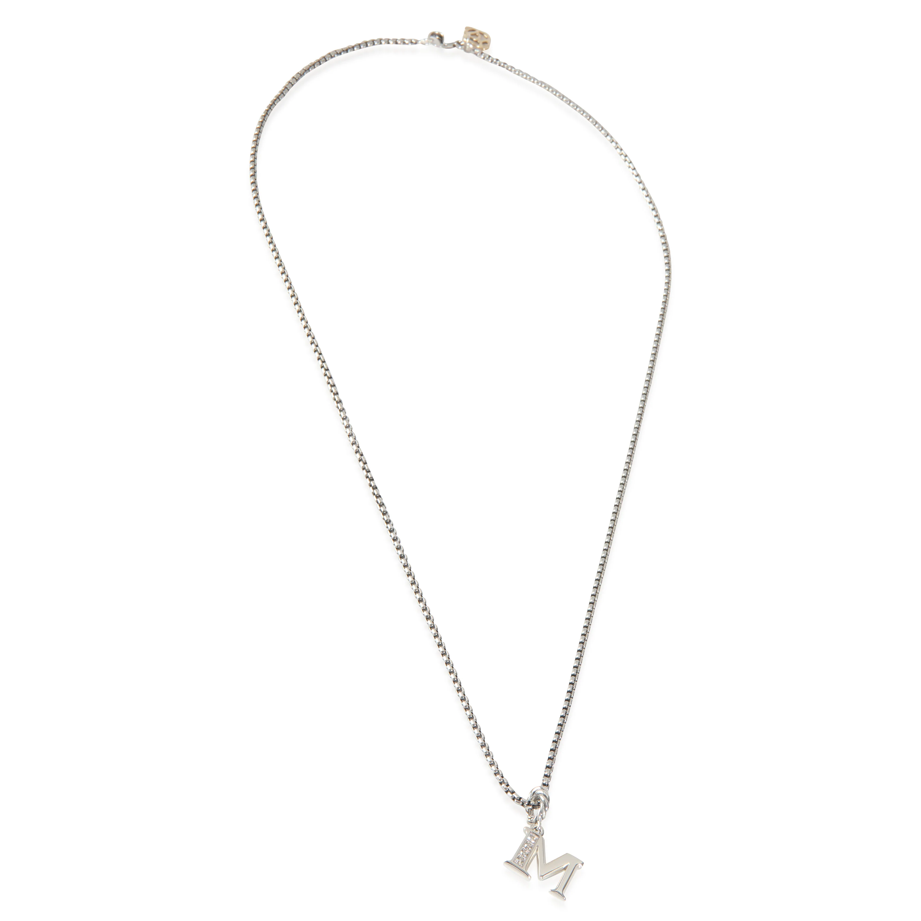 Sterling Silver Diamond Pave Initial M Pendant - Image 2