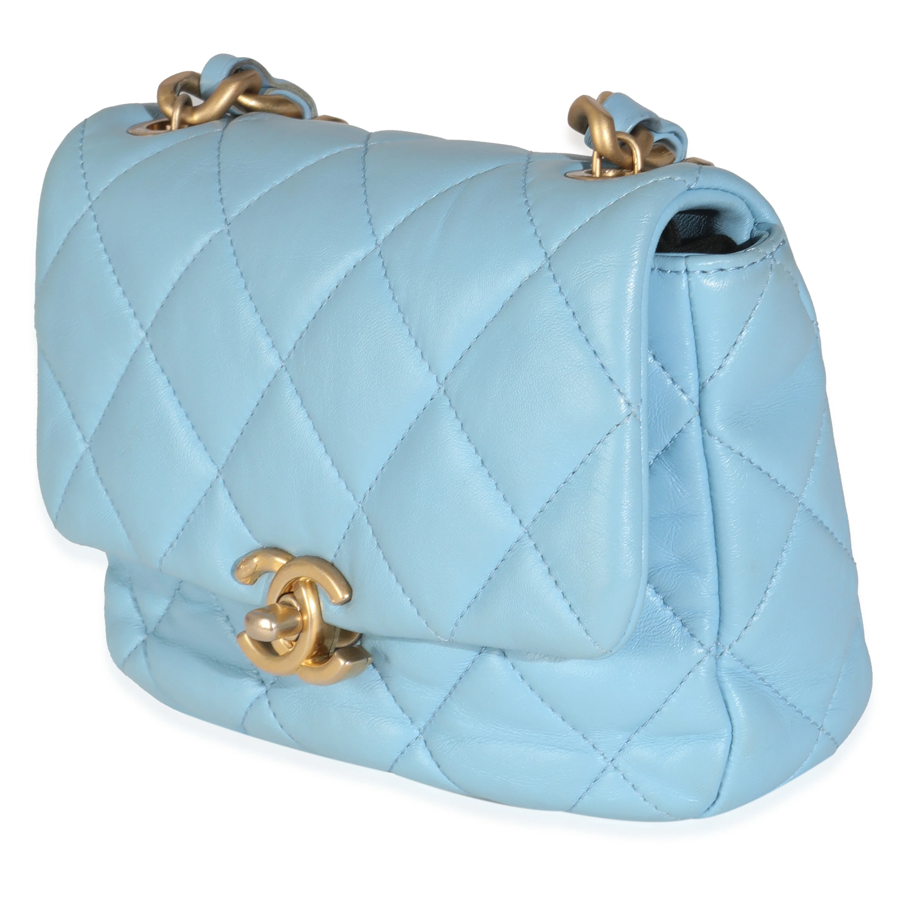 Light Blue Quilted Lambskin Mini Lacquered Chain Flap Bag - Image 2