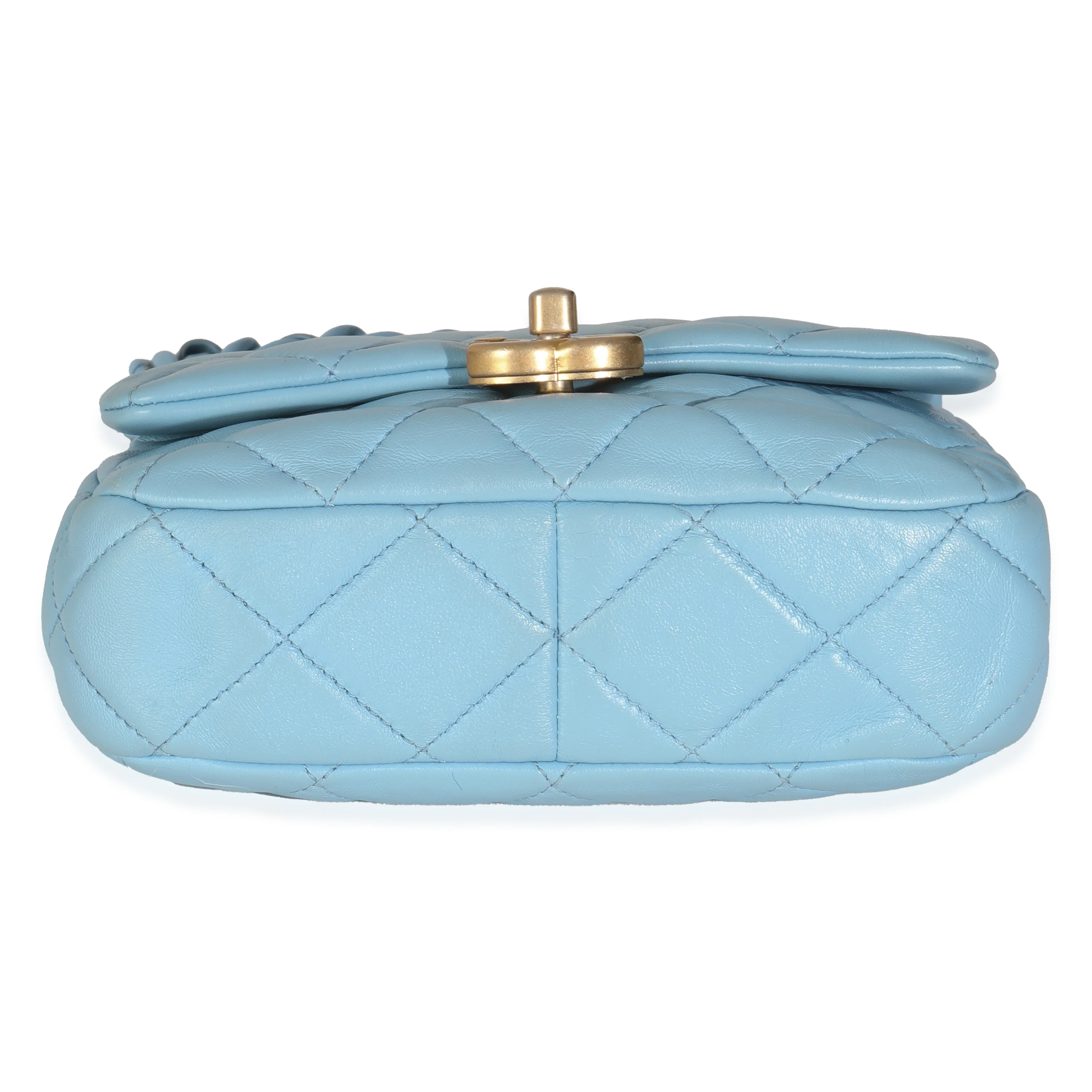 Light Blue Quilted Lambskin Mini Lacquered Chain Flap Bag - Image 5