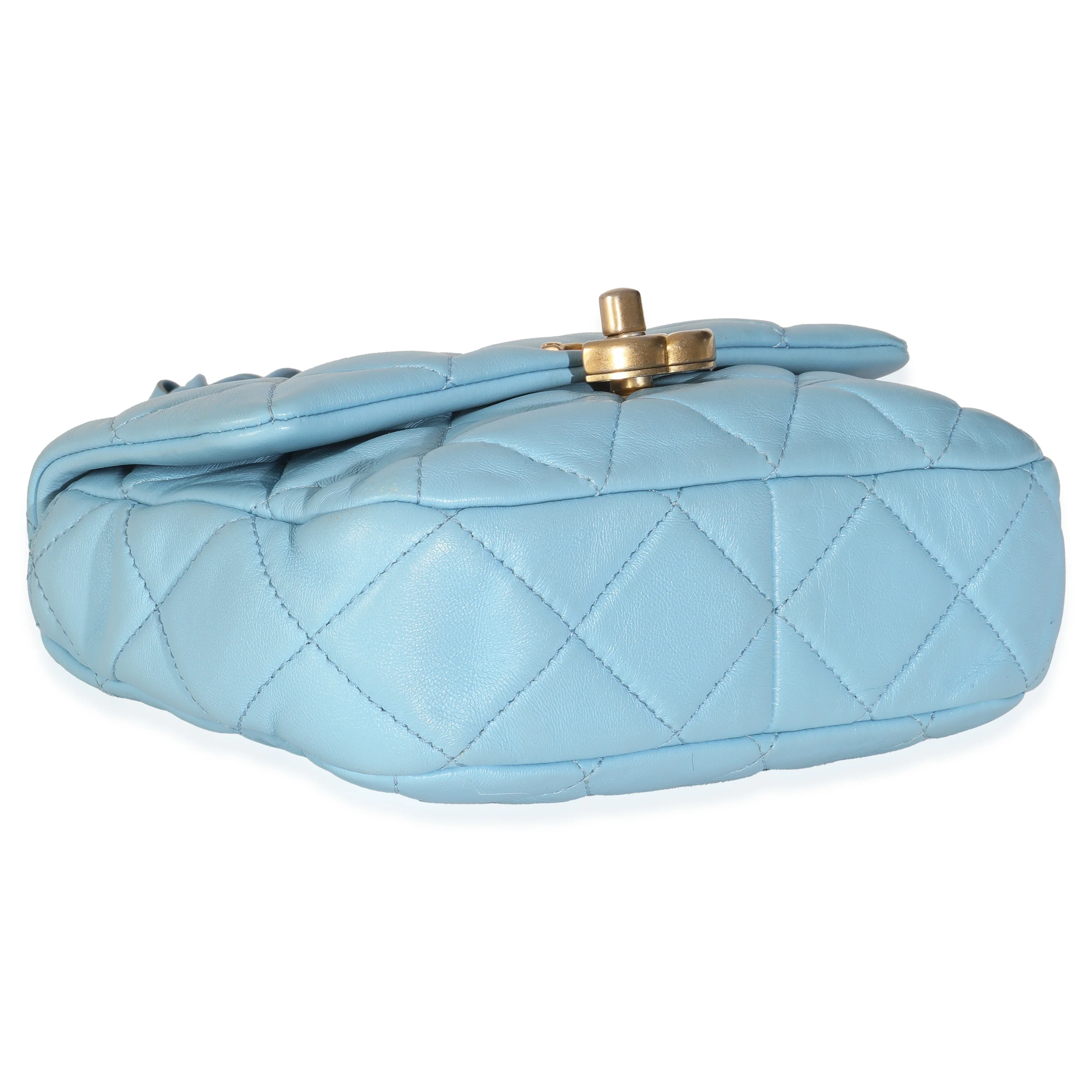 Light Blue Quilted Lambskin Mini Lacquered Chain Flap Bag - Image 6