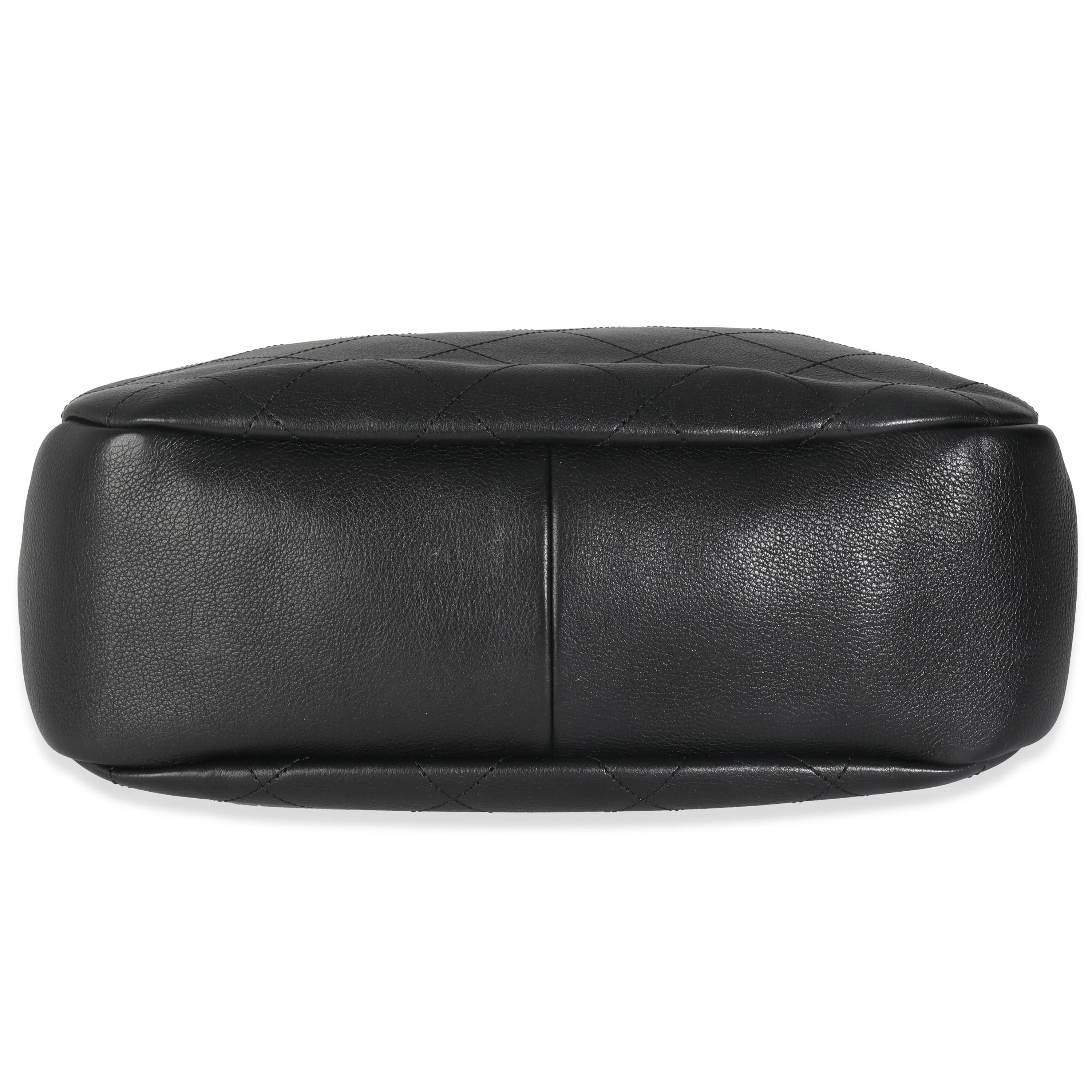 19B Black Quilted Lambskin CC Drawstring Hobo - Image 4