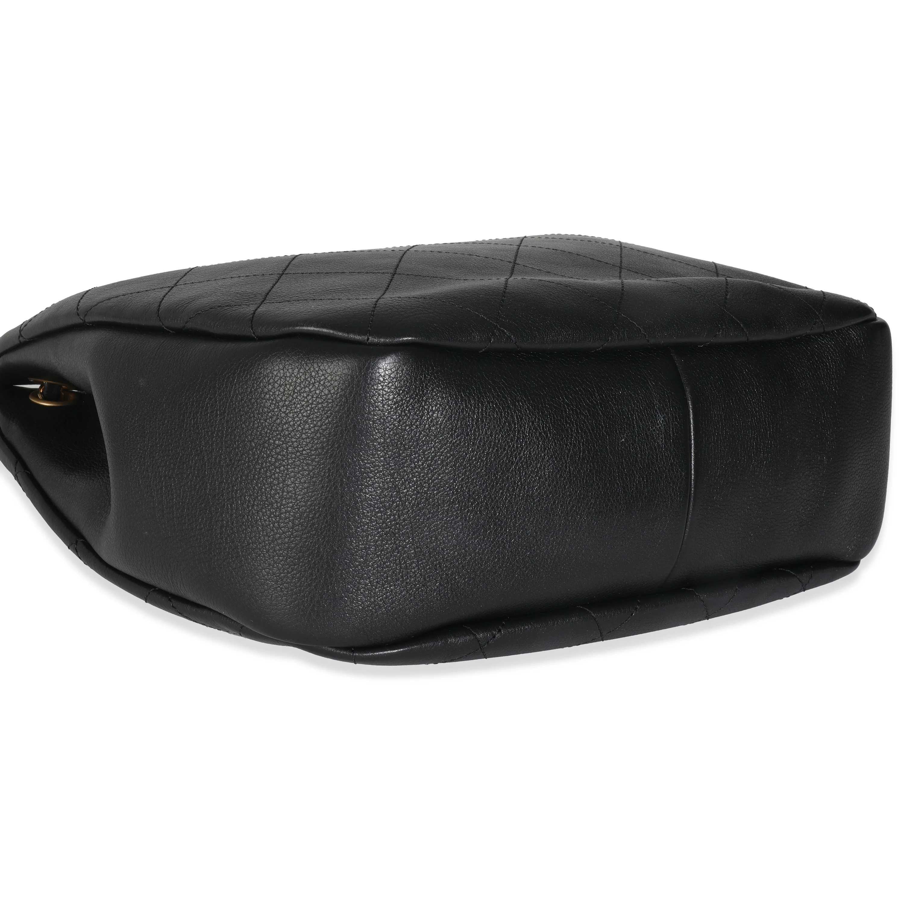 19B Black Quilted Lambskin CC Drawstring Hobo - Image 7