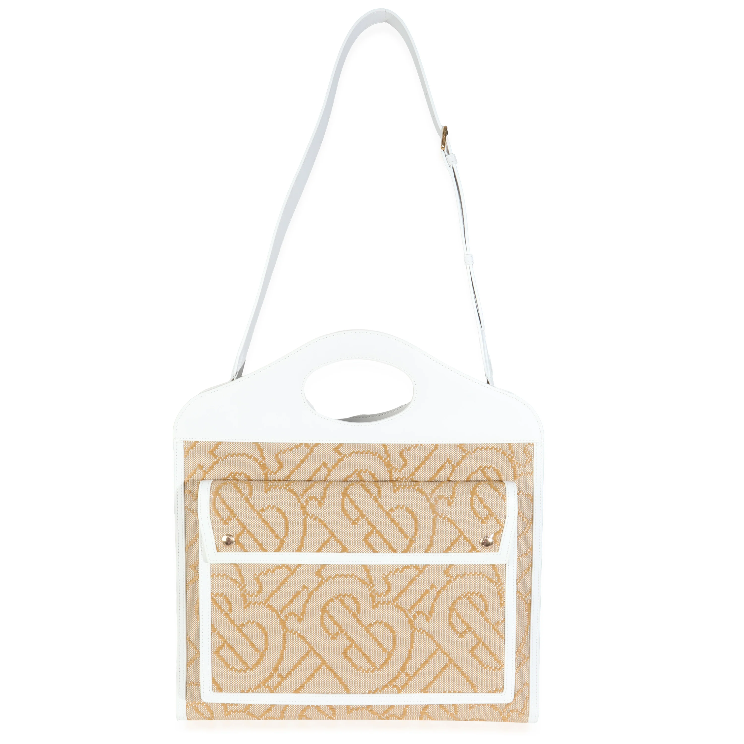 White Beige Monogram Canvas Smooth Calfskin Medium Pocket Bag - Image 2