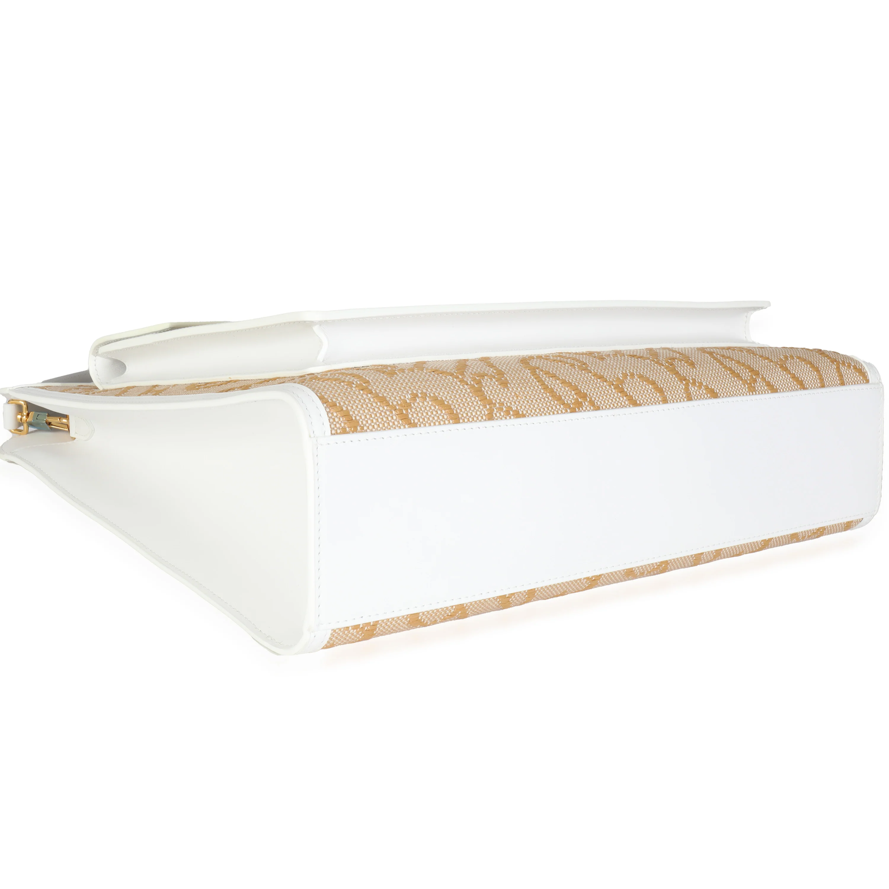 White Beige Monogram Canvas Smooth Calfskin Medium Pocket Bag - Image 6