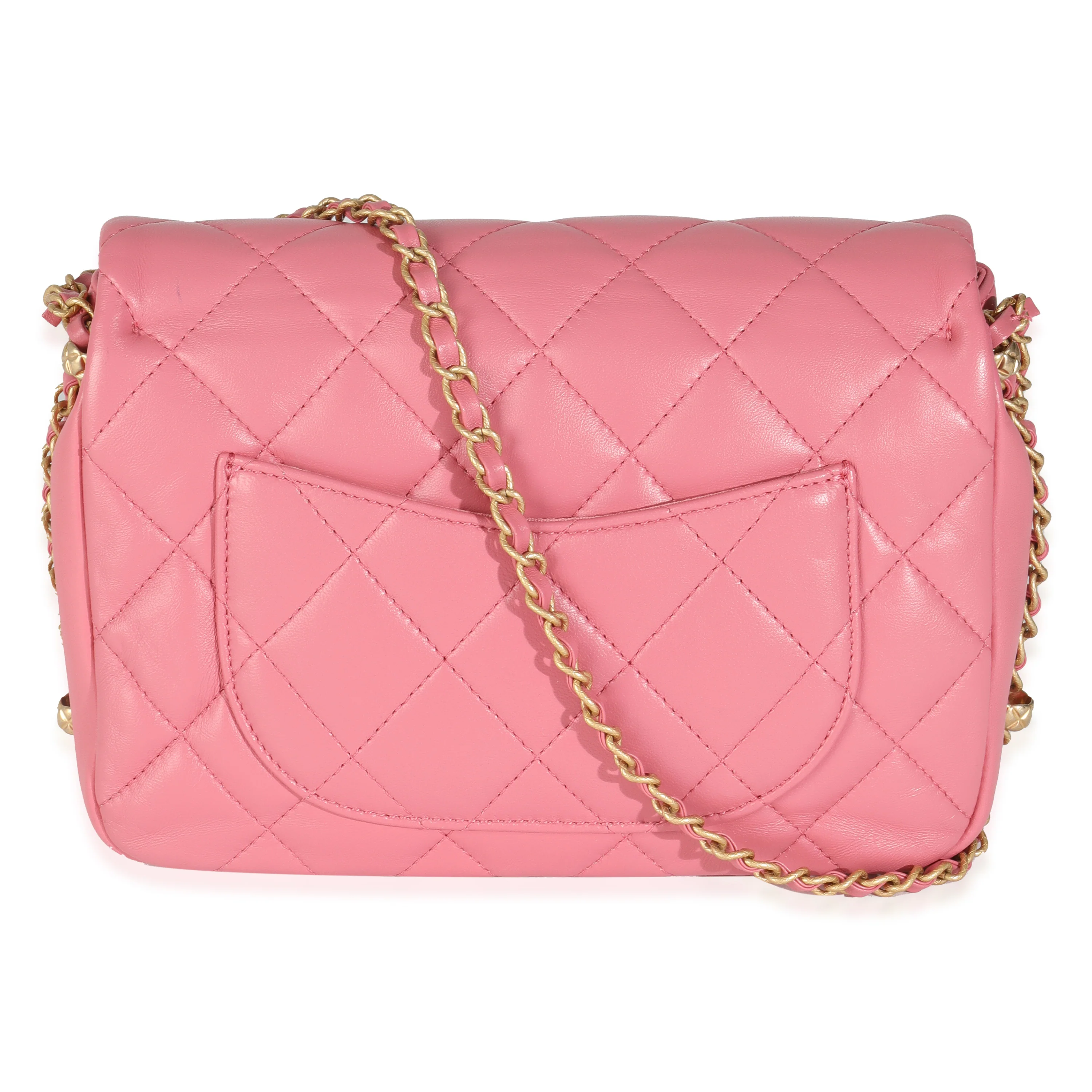 Pink Quilted Calfskin Chain Around Mini Square Flap Bag - Image 4