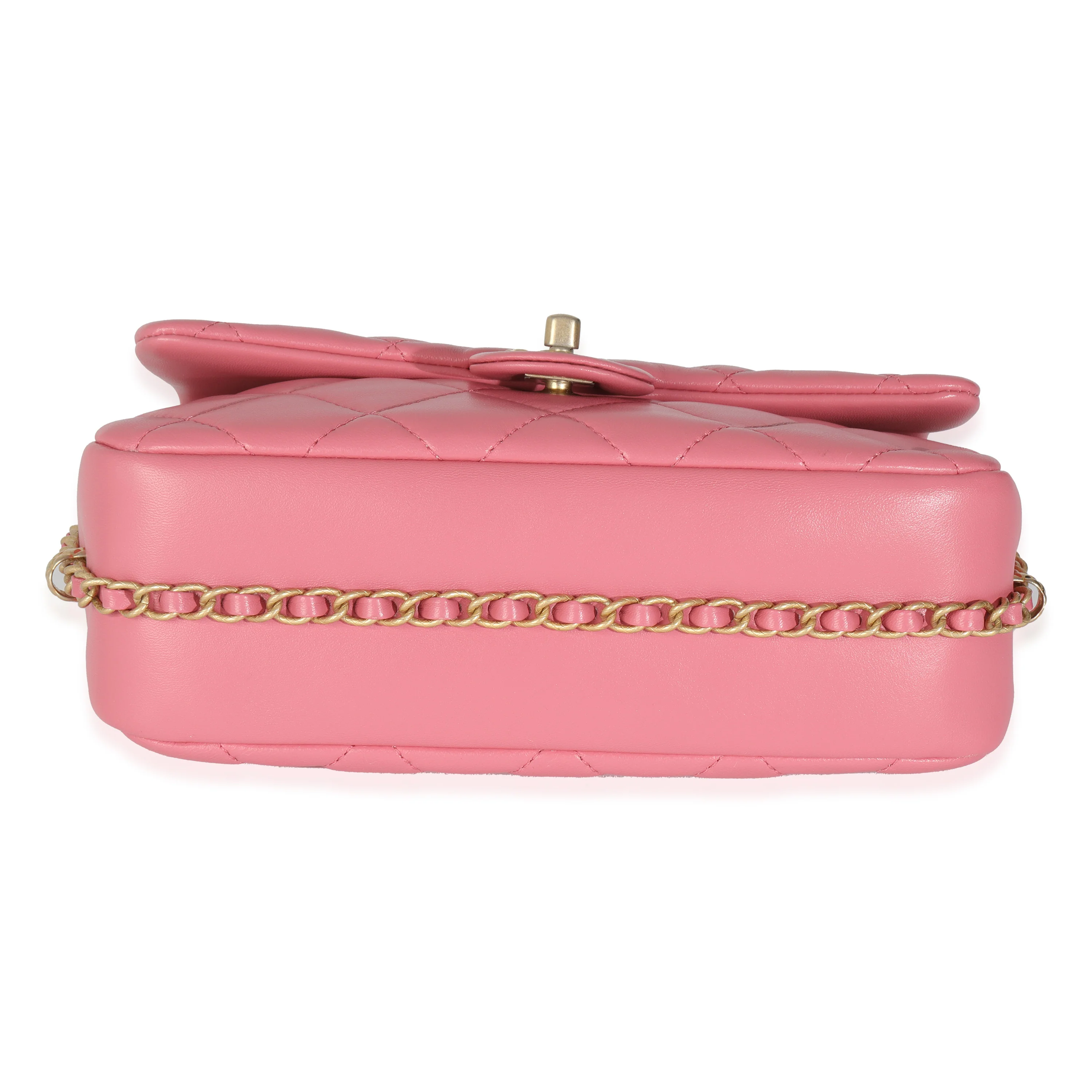 Pink Quilted Calfskin Chain Around Mini Square Flap Bag - Image 5