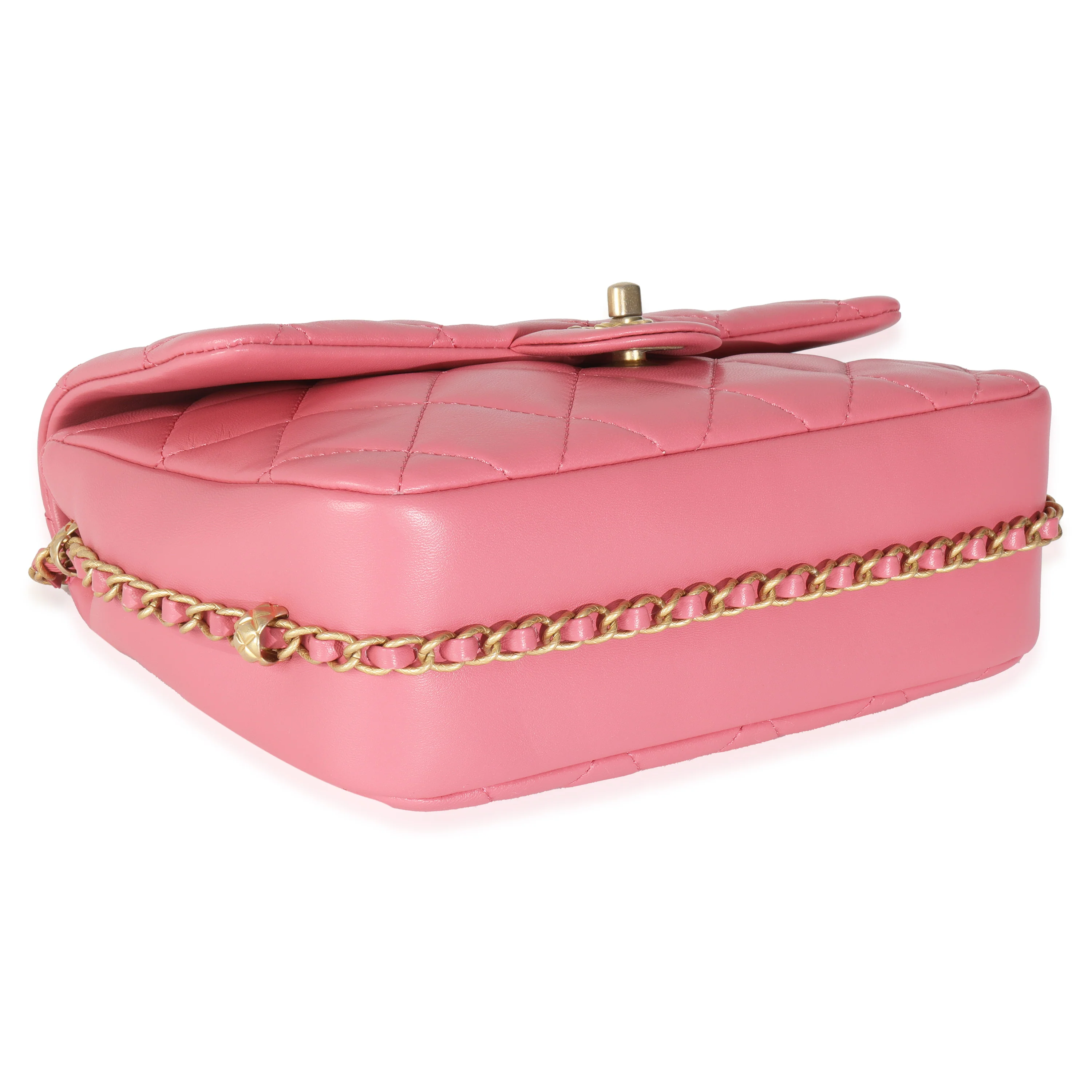 Pink Quilted Calfskin Chain Around Mini Square Flap Bag - Image 6