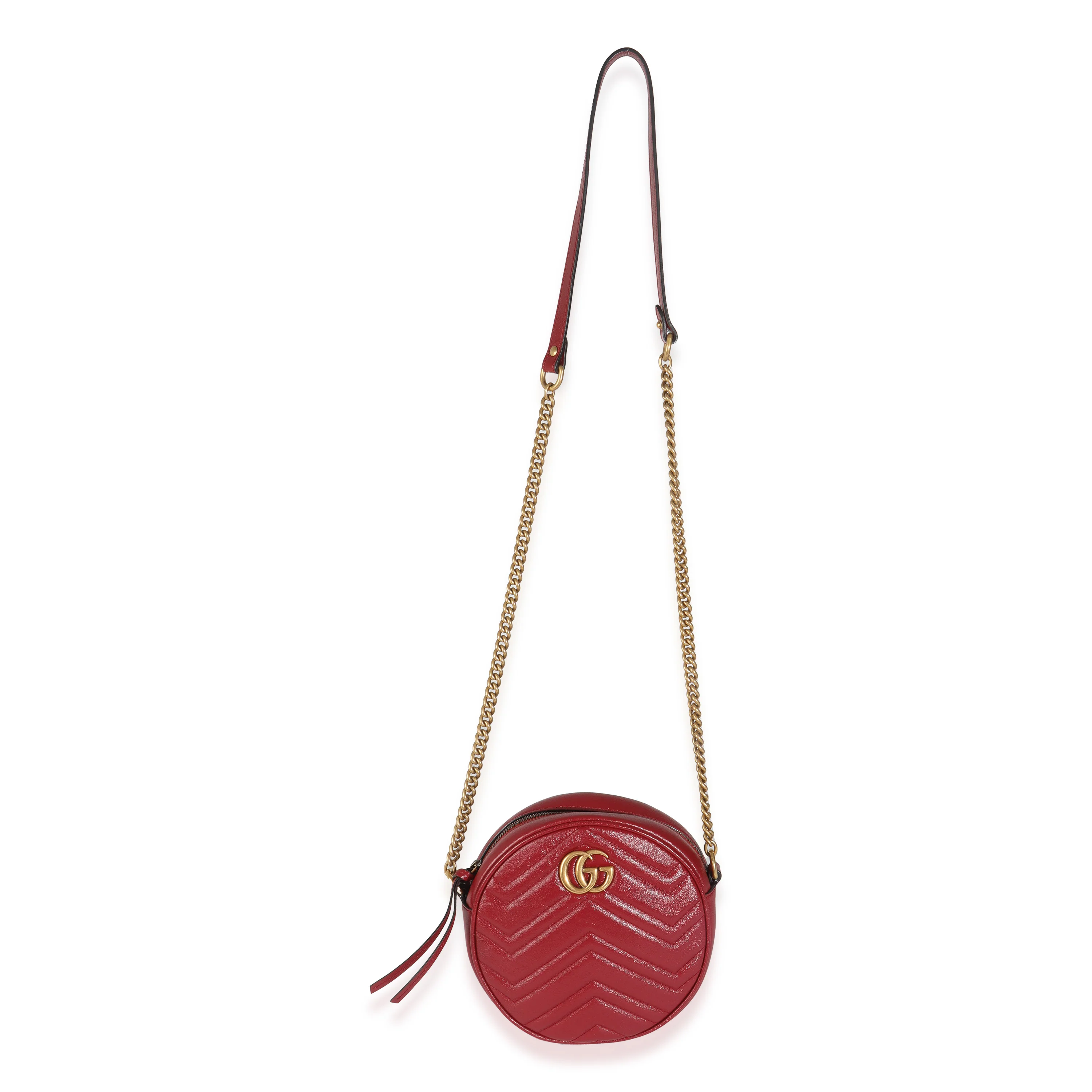 Red Matelasse Calfskin GG Marmont Round Chain Bag - Image 8