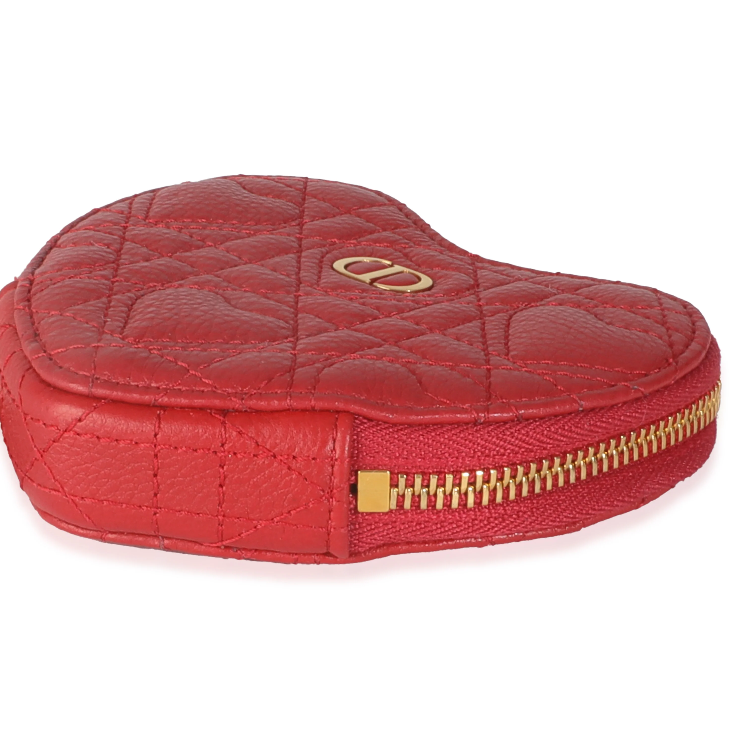 Red Quilted Calfskin Dioramour Caro Heart Pouch With Chain - Image 6