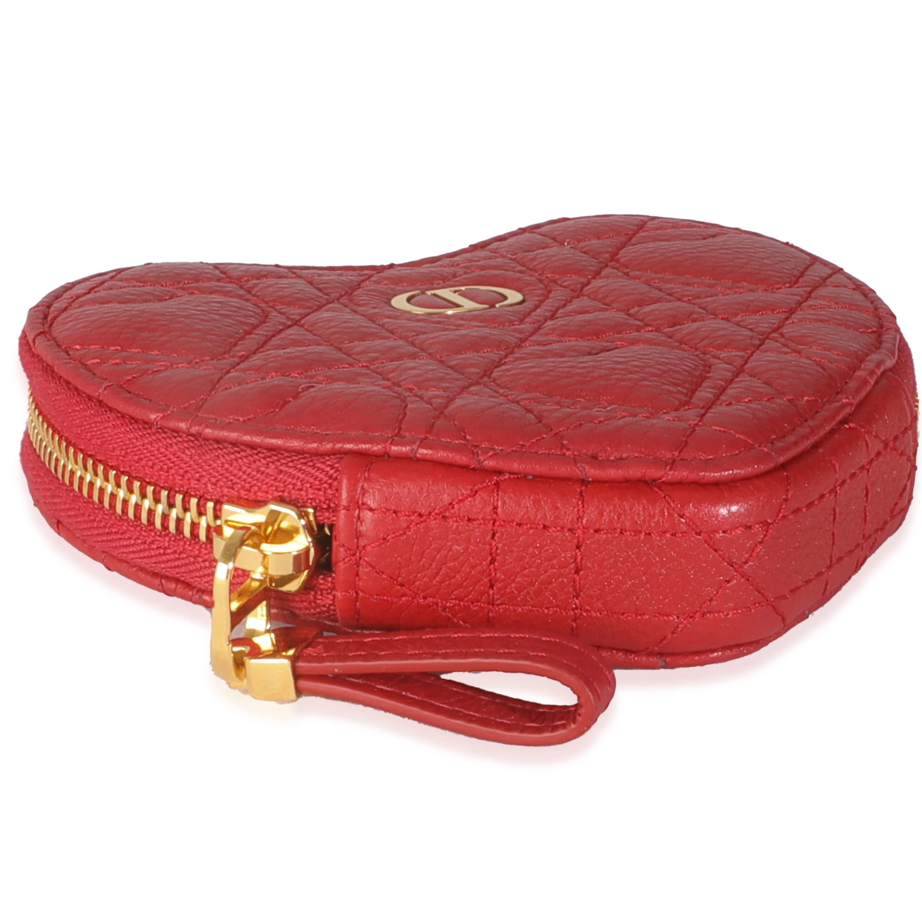 Red Quilted Calfskin Dioramour Caro Heart Pouch With Chain - Image 7