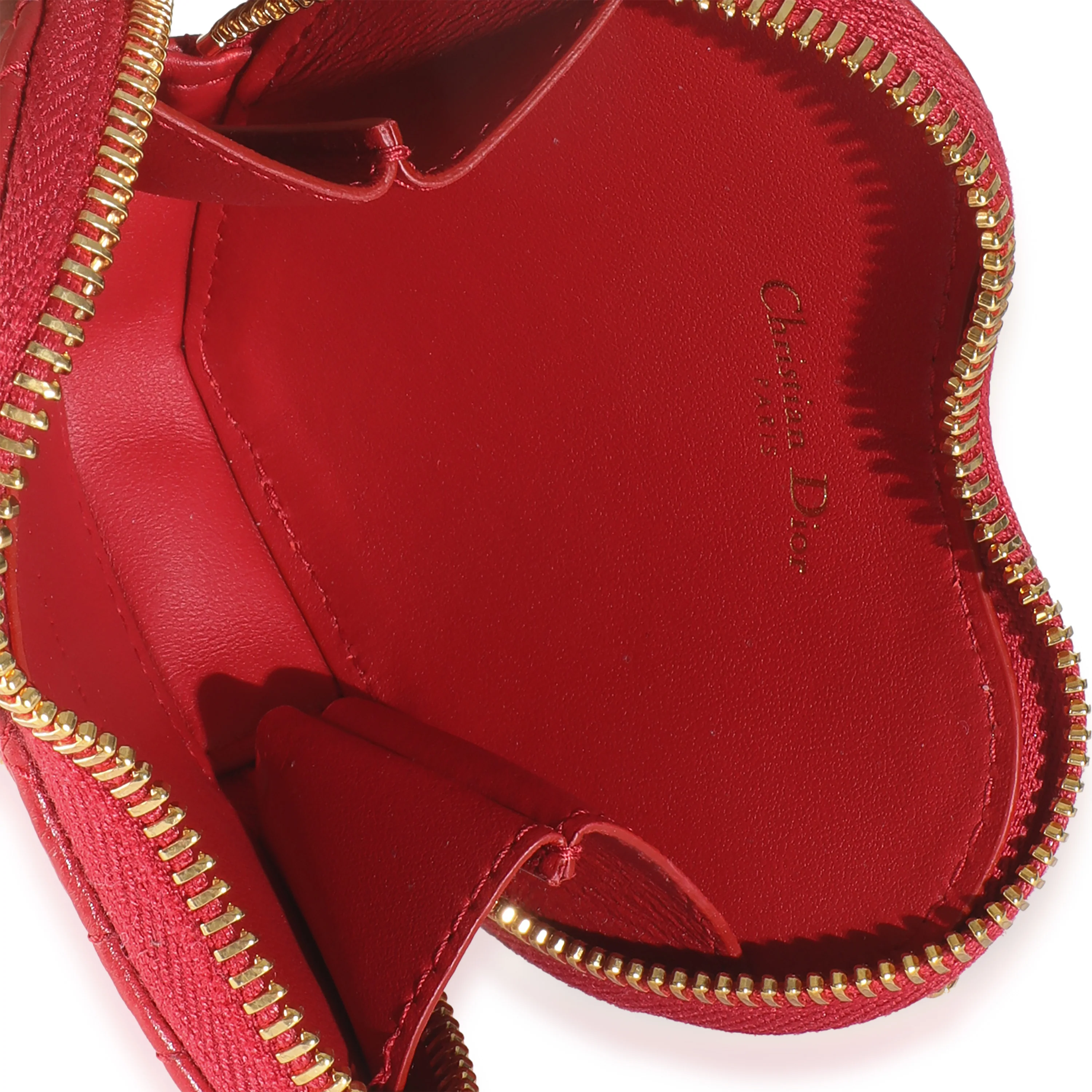 Red Quilted Calfskin Dioramour Caro Heart Pouch With Chain - Image 8