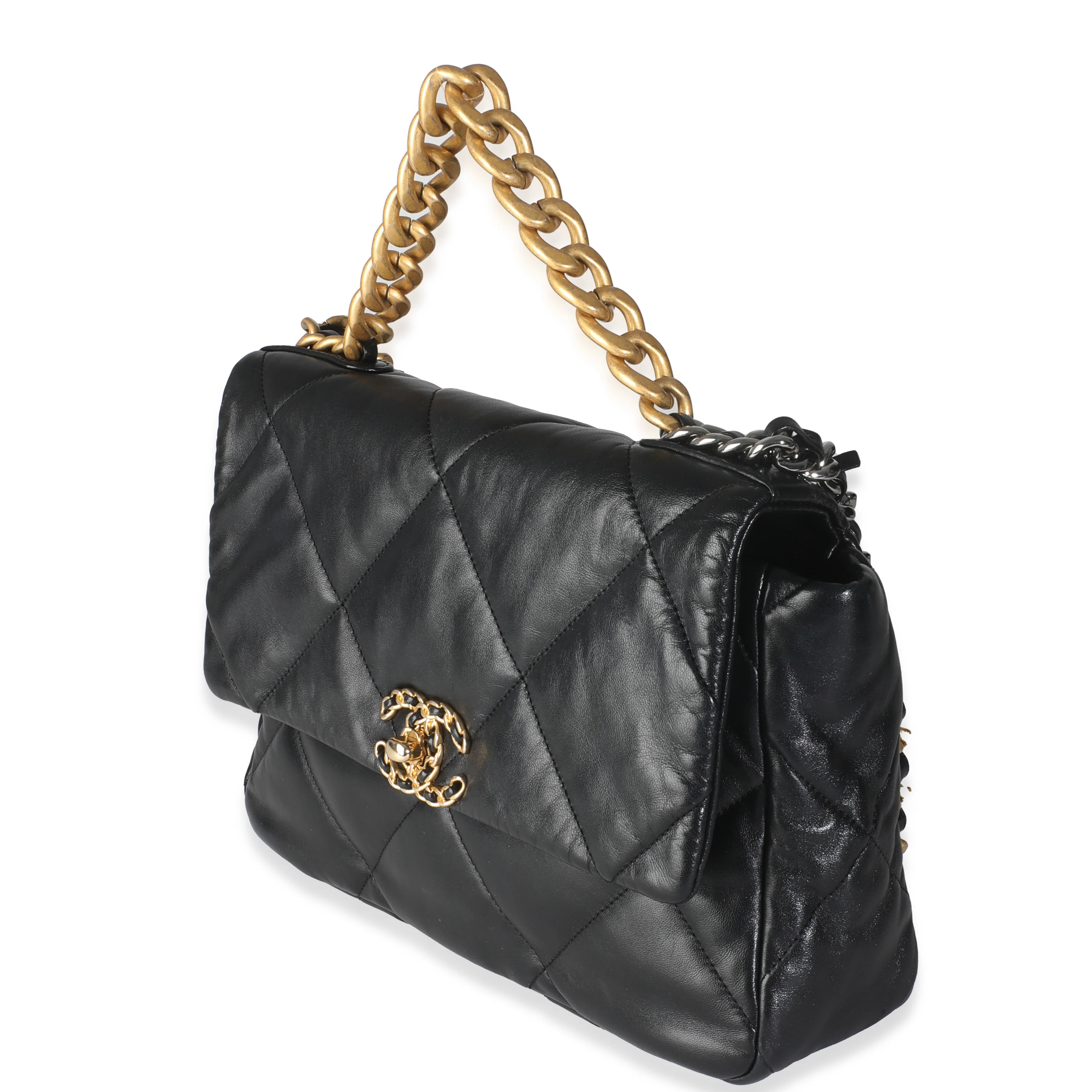 Black Shiny Lambskin Large Chanel 19 Flap Bag - Image 2