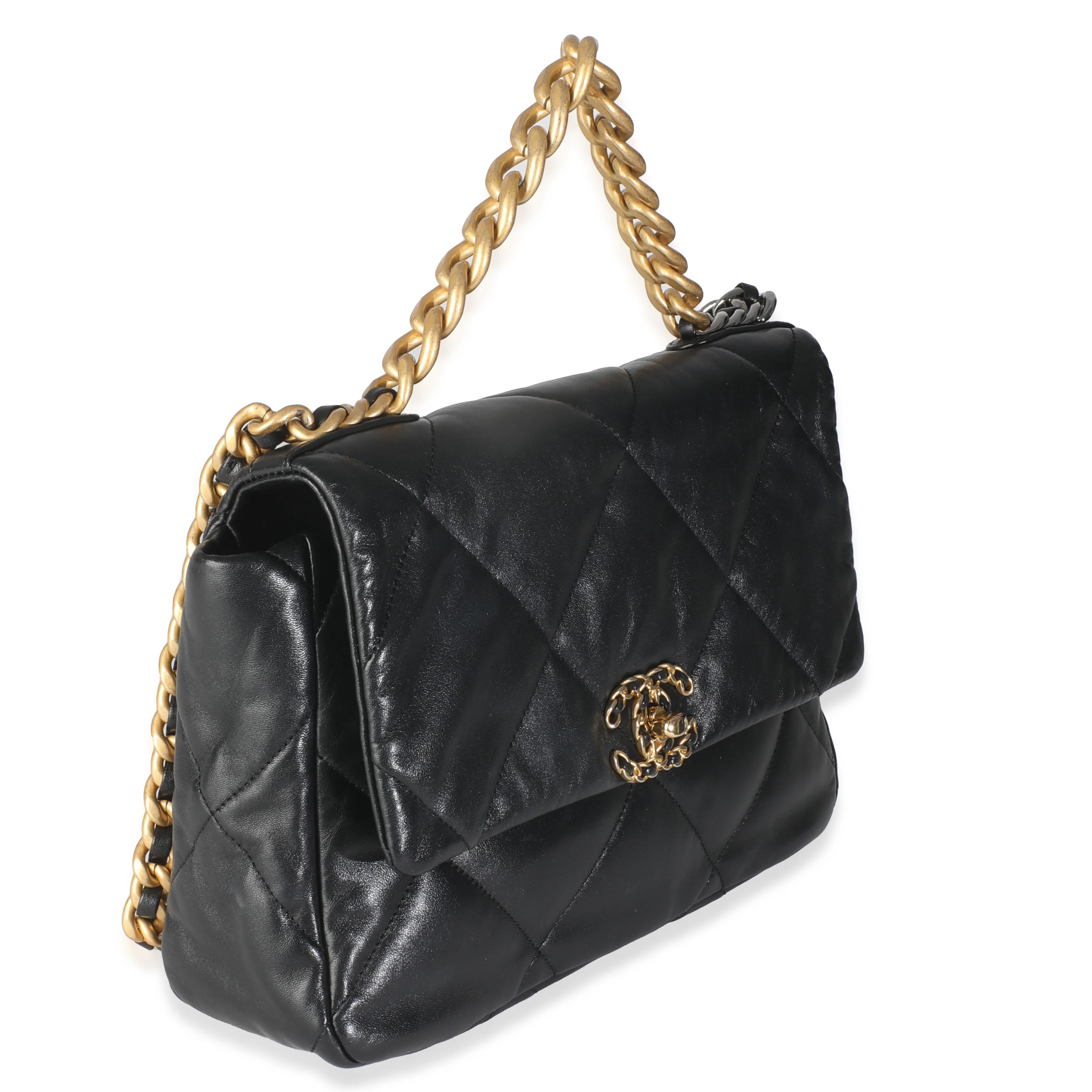 Black Shiny Lambskin Large Chanel 19 Flap Bag - Image 3