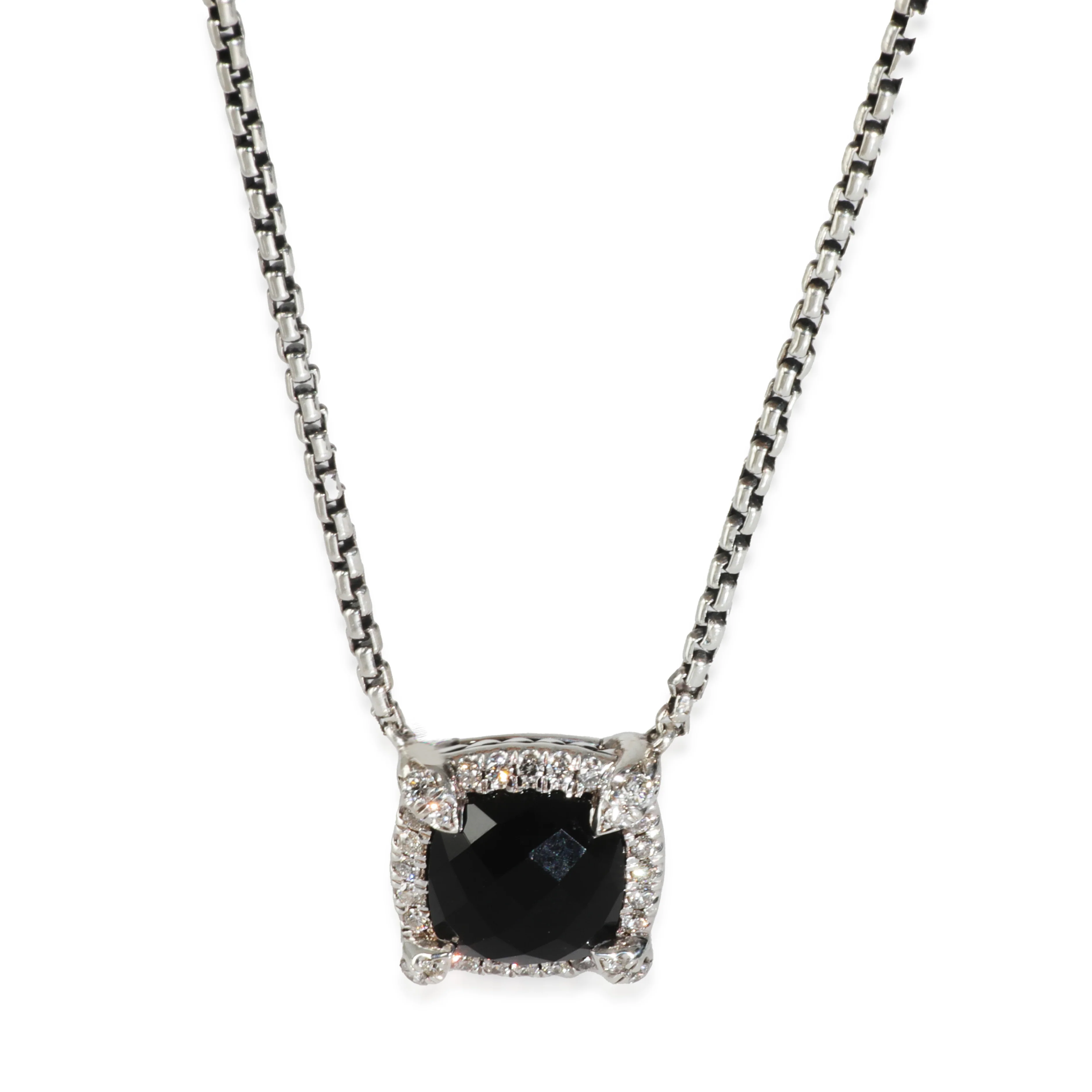 Sterling Silver Onyx and Diamond Petite Chatelaine Pendant