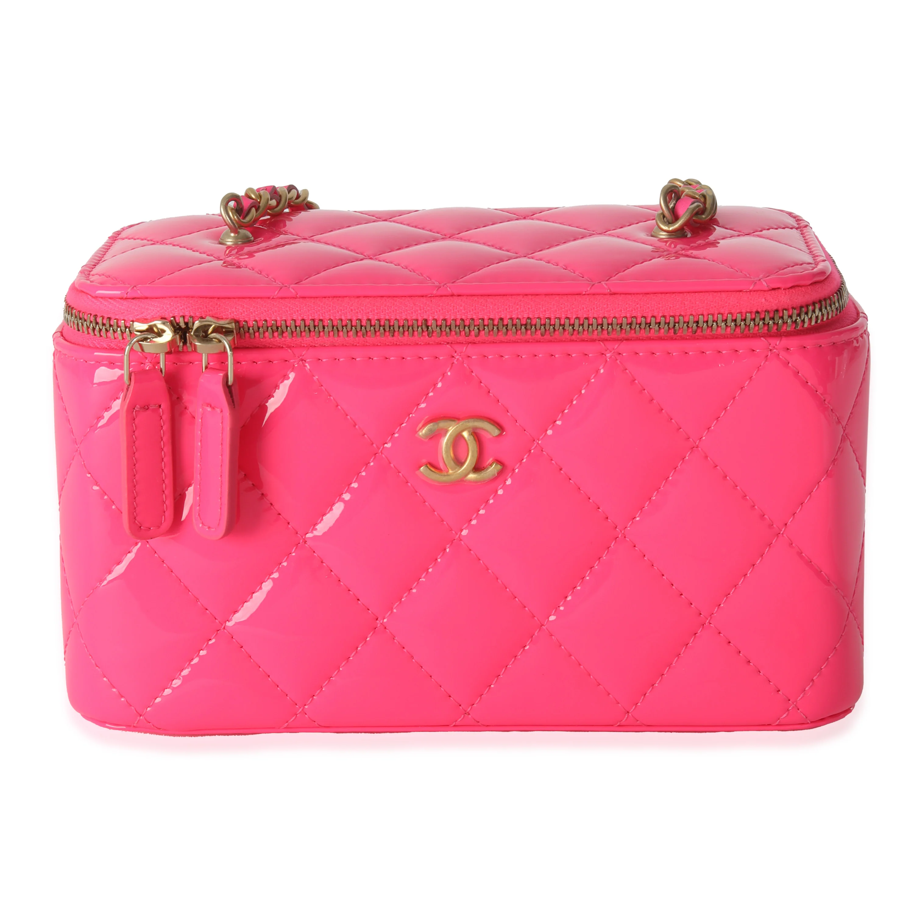 Neon Pink Quilted Patent Pearl Crush Vanity - Image 3