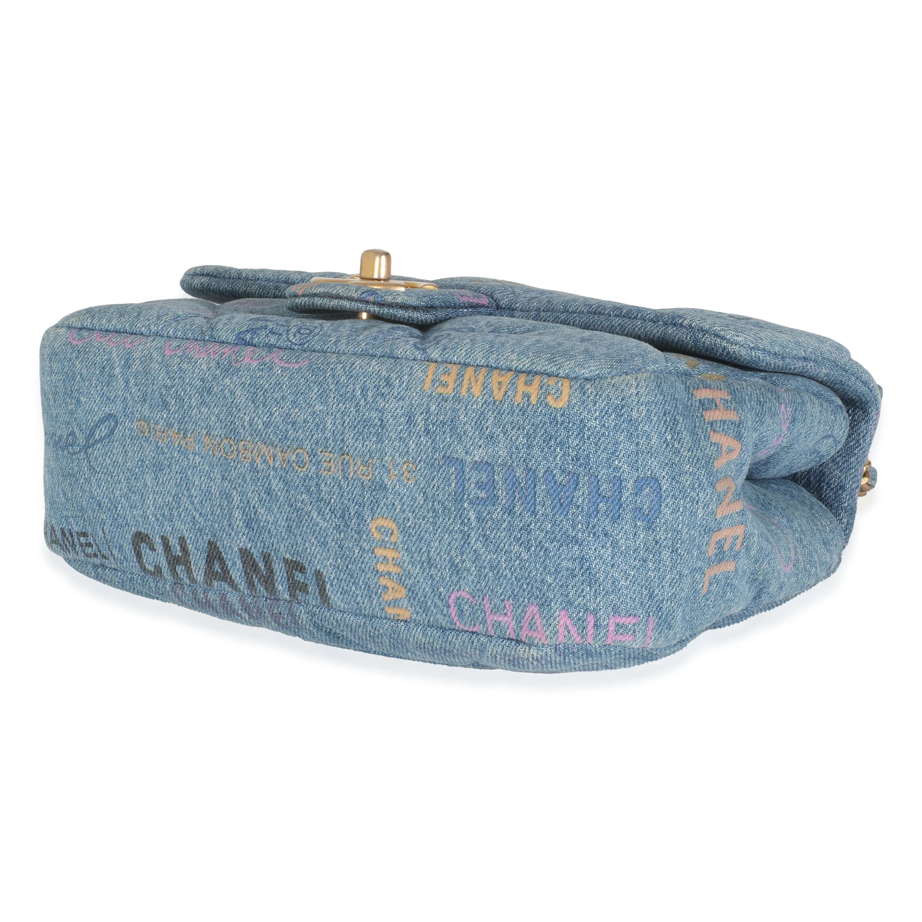 Blue Quilted Denim Printed Small Mood Flap Bag - Image 6