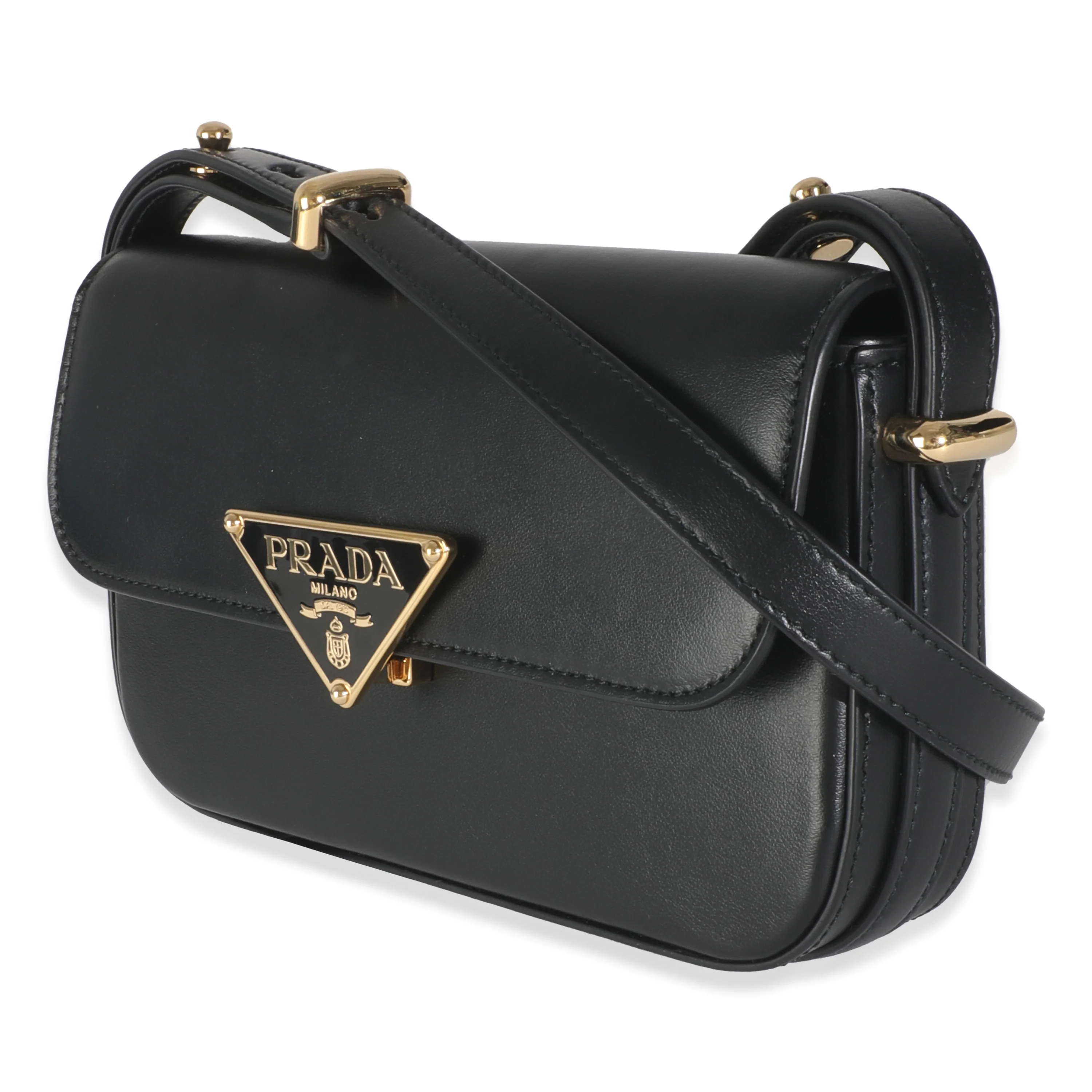 Black Smooth Leather Logo Plaque Shoulder Bag - Image 2
