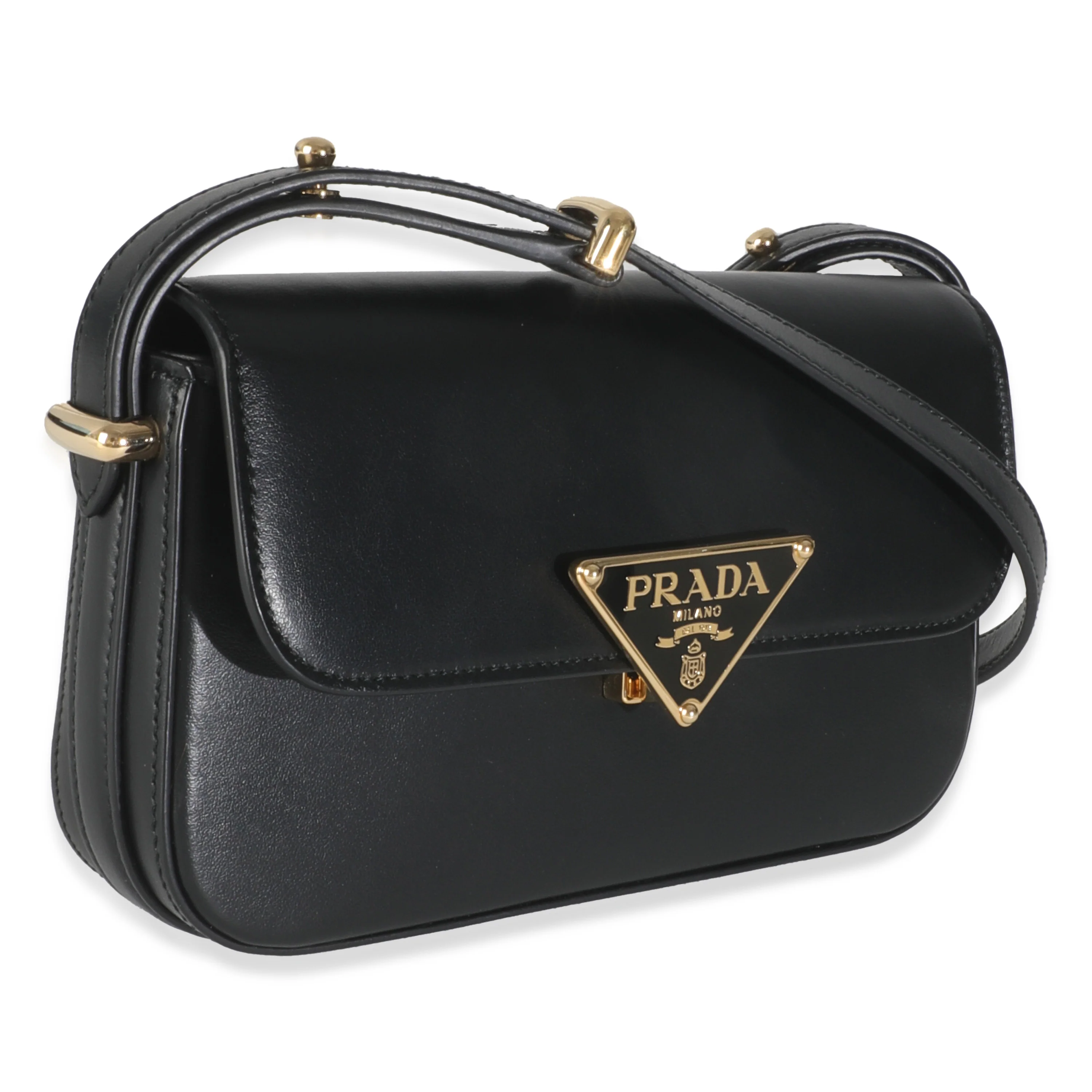 Black Smooth Leather Logo Plaque Shoulder Bag - Image 3