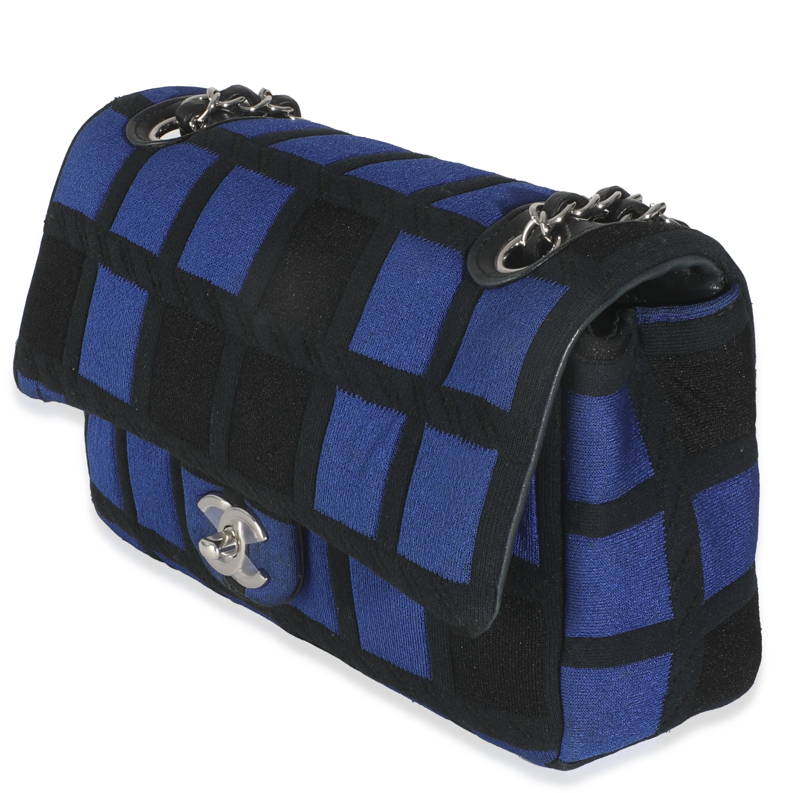 Blue Black Colorblock Jersey Medium Flap Bag - Image 2