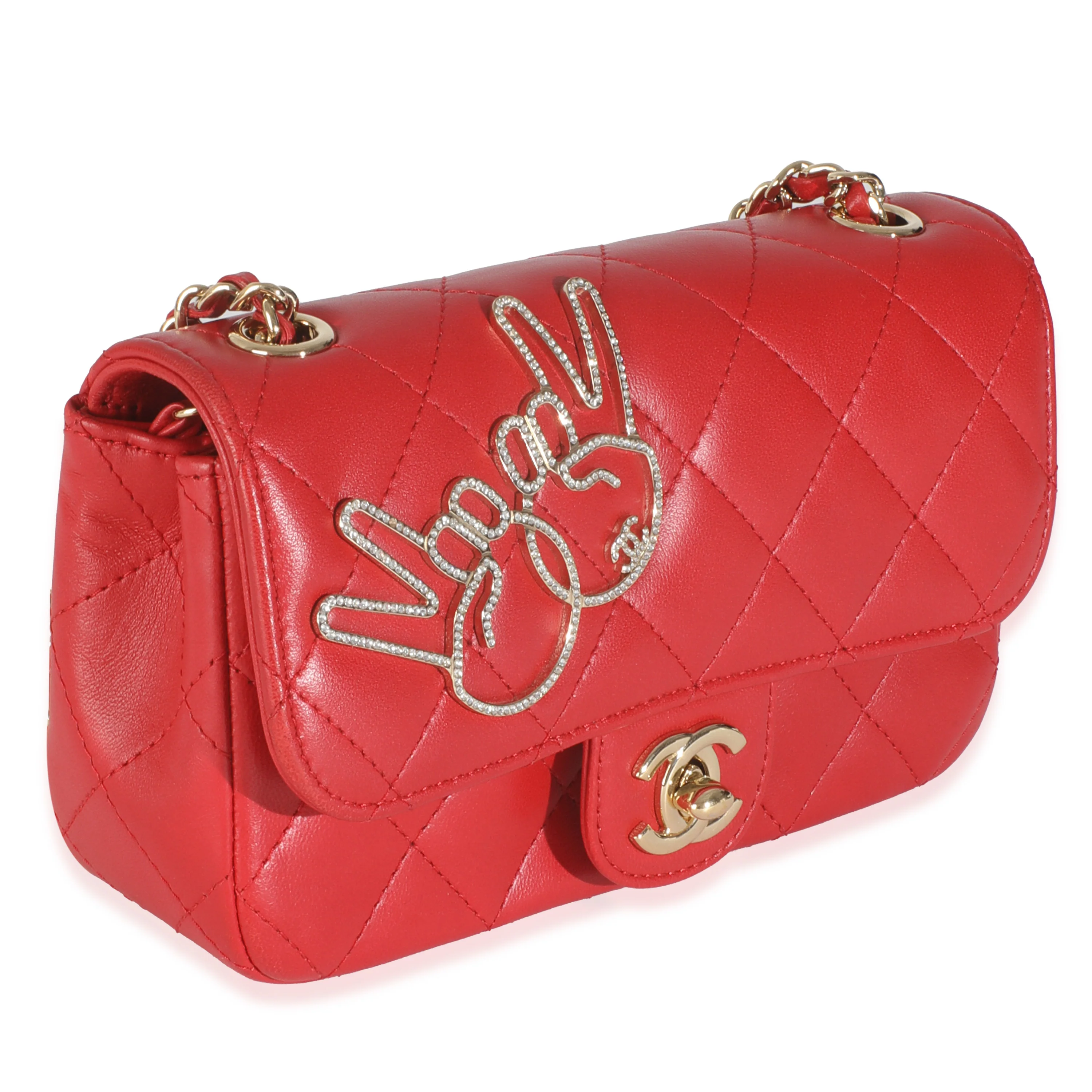 Red Quilted Lambskin V For Victory Mini Flap Bag - Image 3