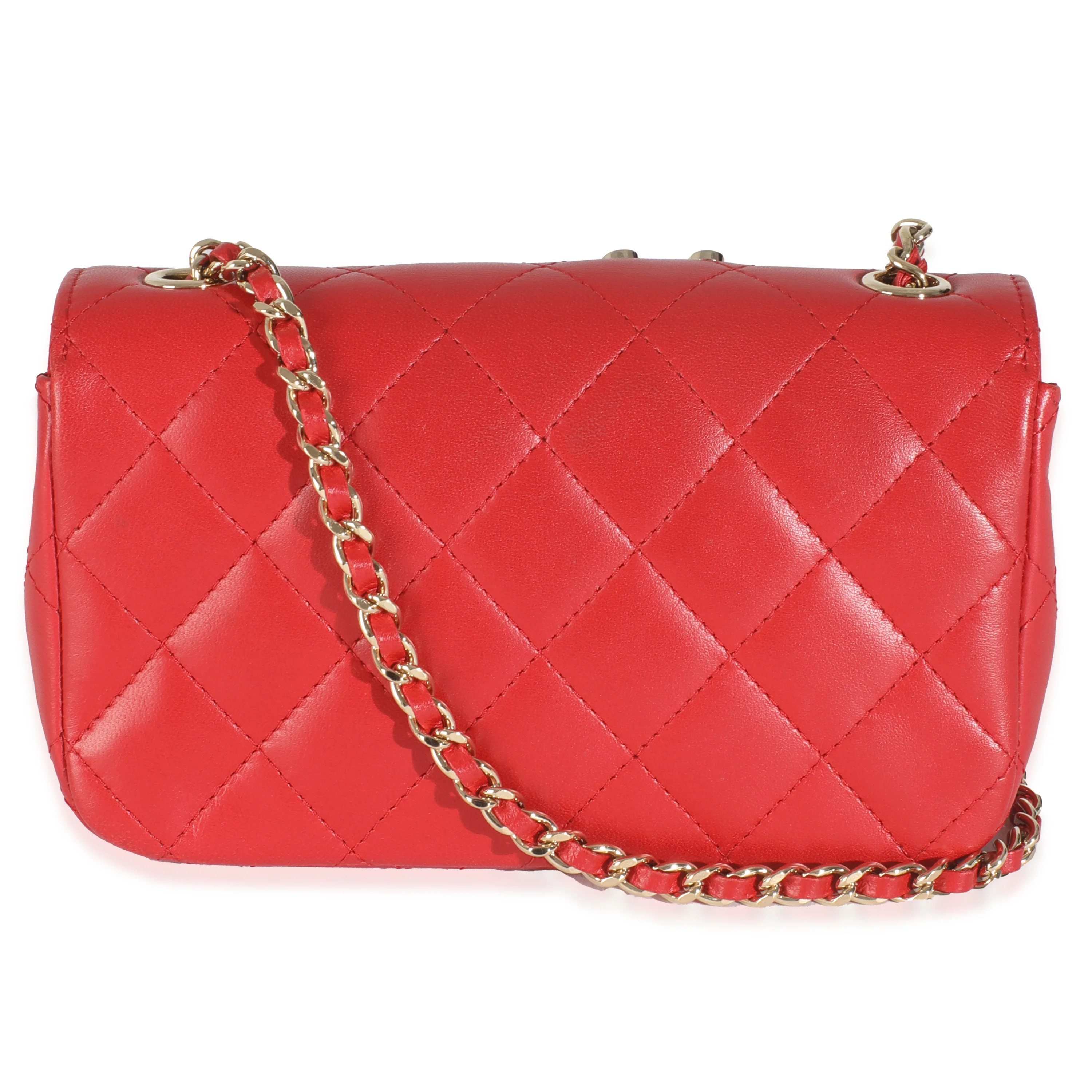 Red Quilted Lambskin V For Victory Mini Flap Bag - Image 4
