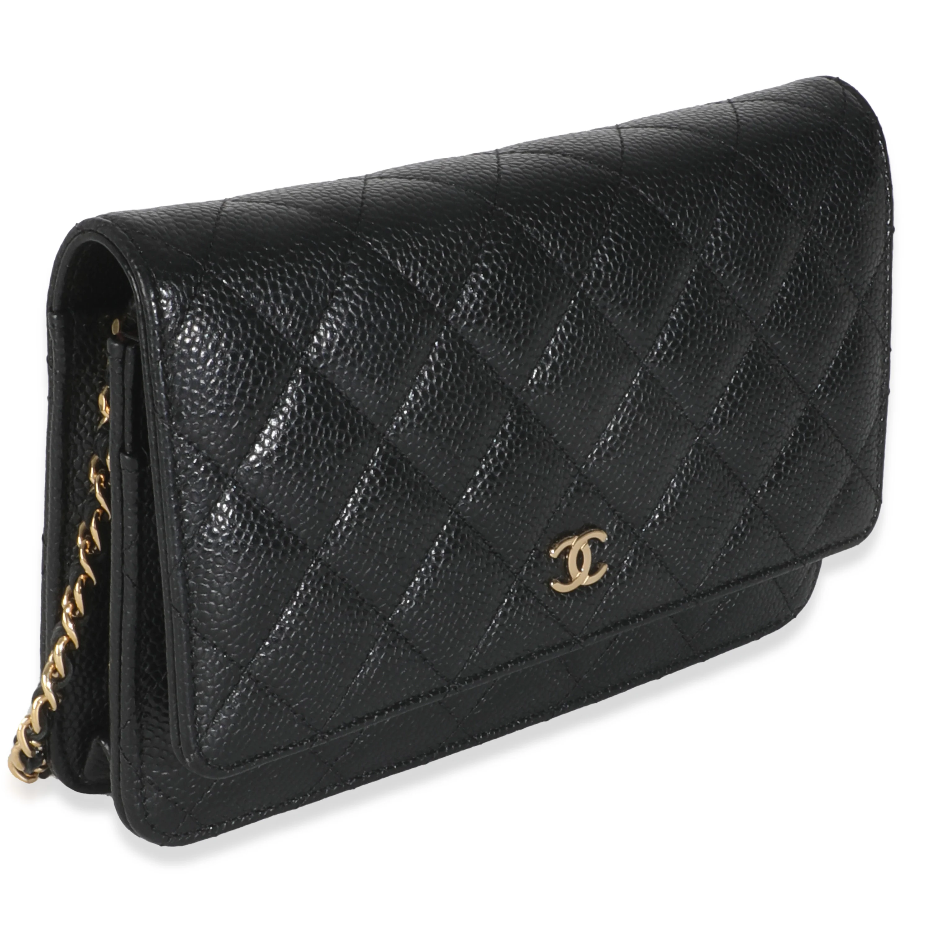 Black Quilted Caviar Classic Wallet On Chain - Image 3