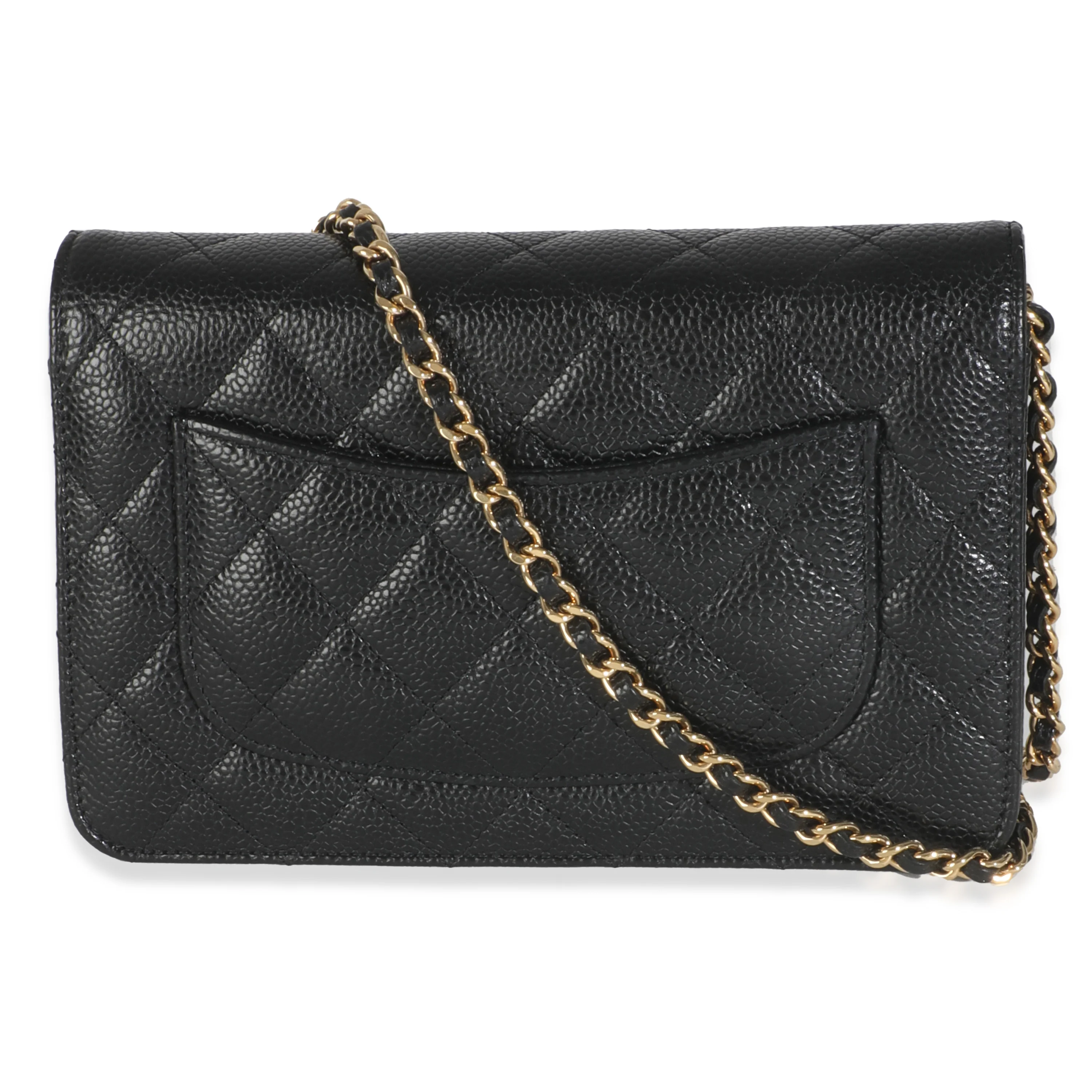 Black Quilted Caviar Classic Wallet On Chain - Image 4