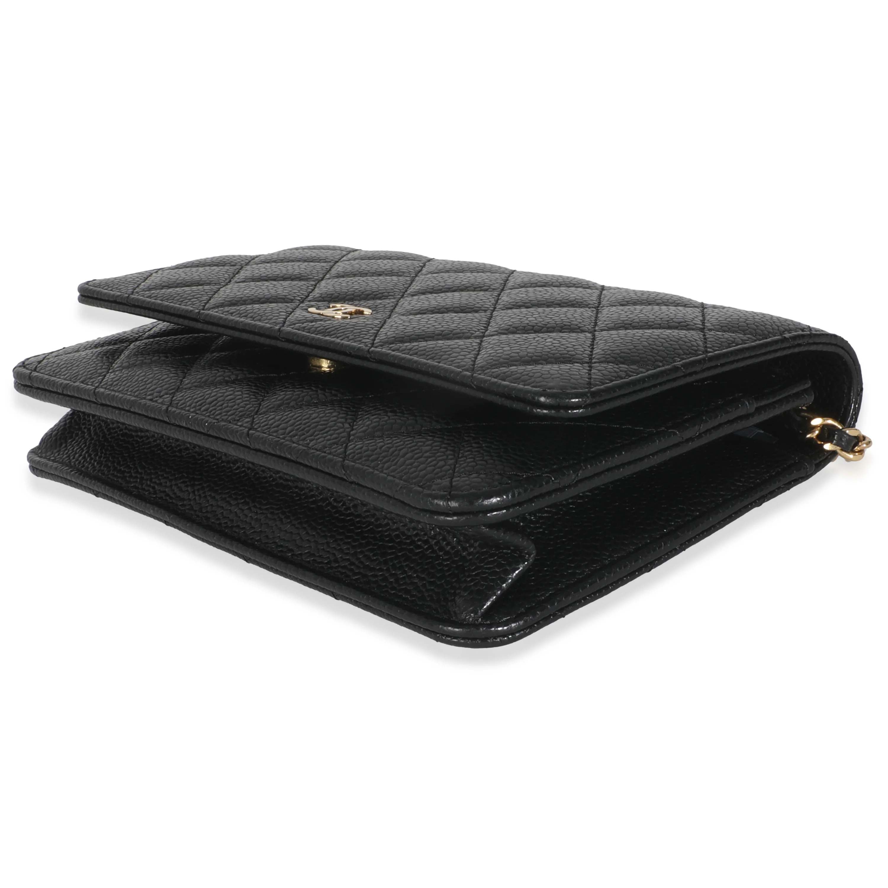 Black Quilted Caviar Classic Wallet On Chain - Image 6