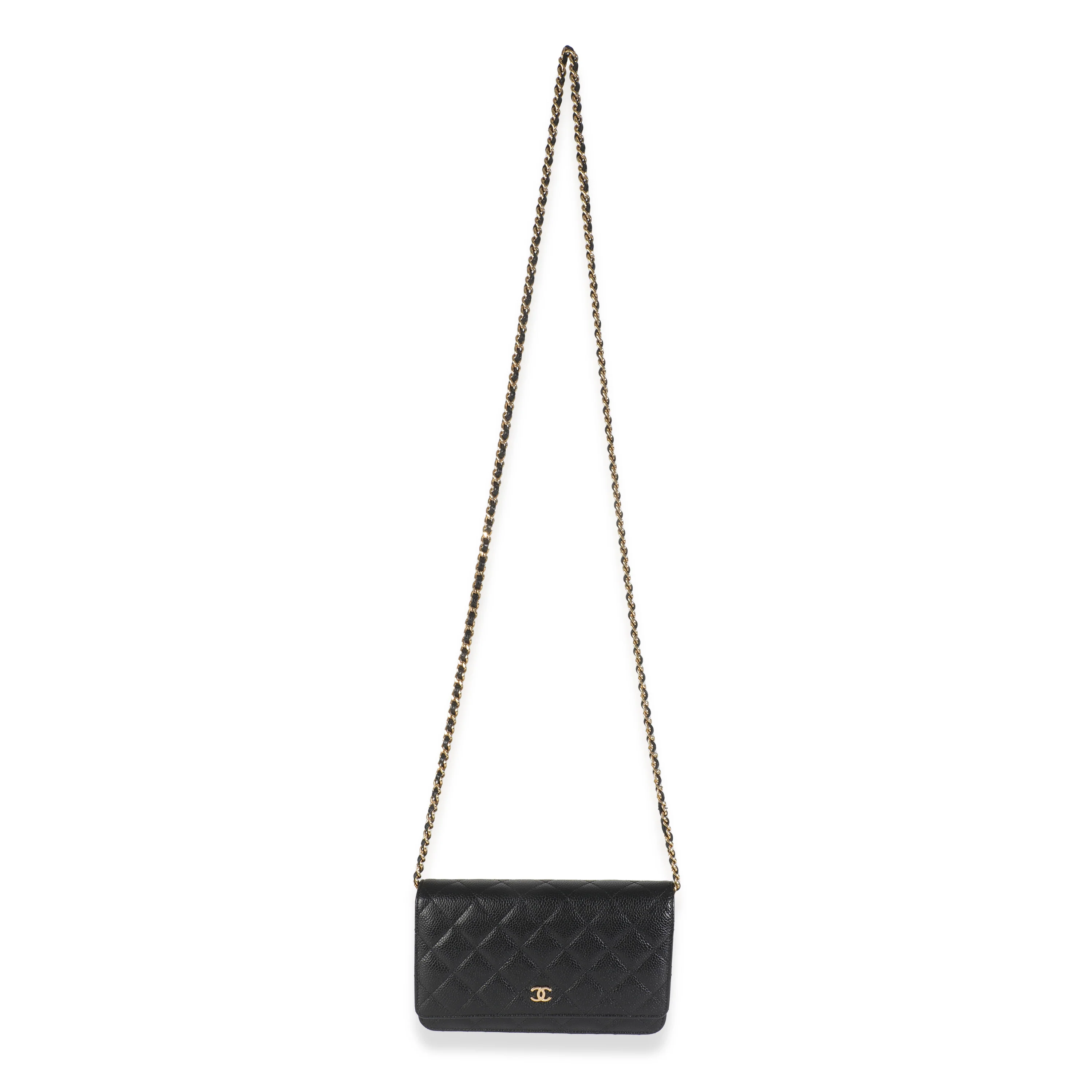 Black Quilted Caviar Classic Wallet On Chain - Image 8