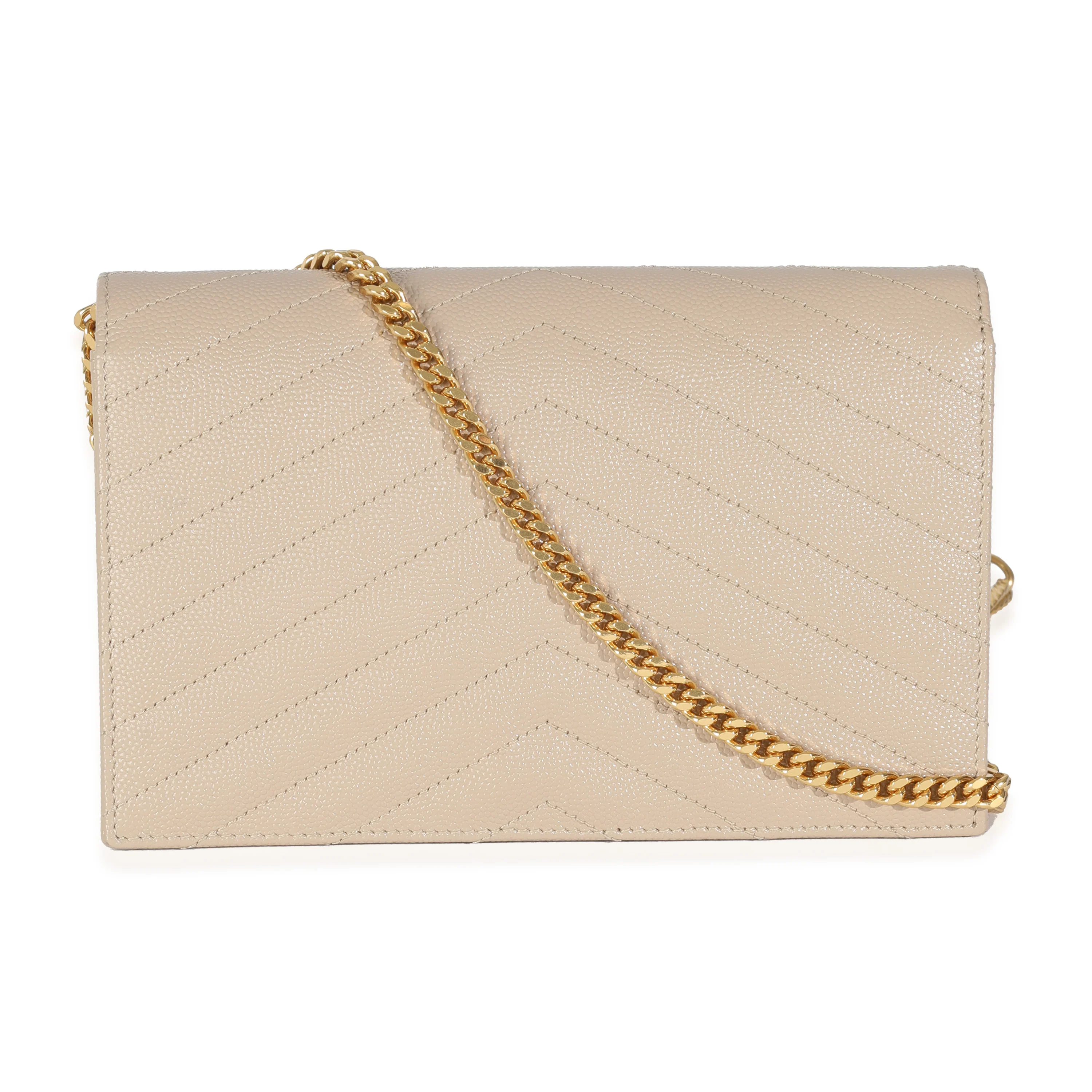 Dark Beige Grain De Poudre Cassandre Envelope Chain Wallet - Image 3