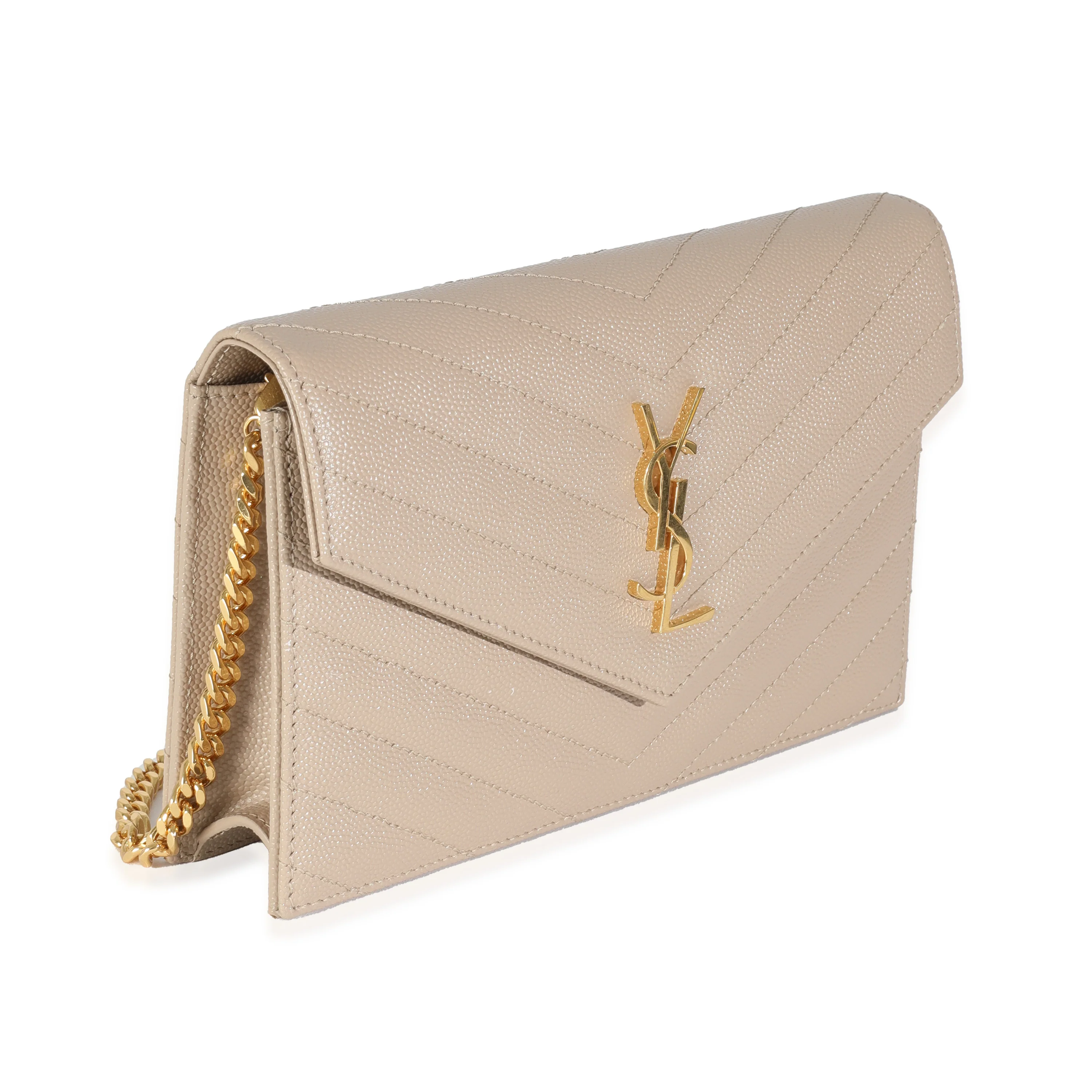 Dark Beige Grain De Poudre Cassandre Envelope Chain Wallet - Image 2