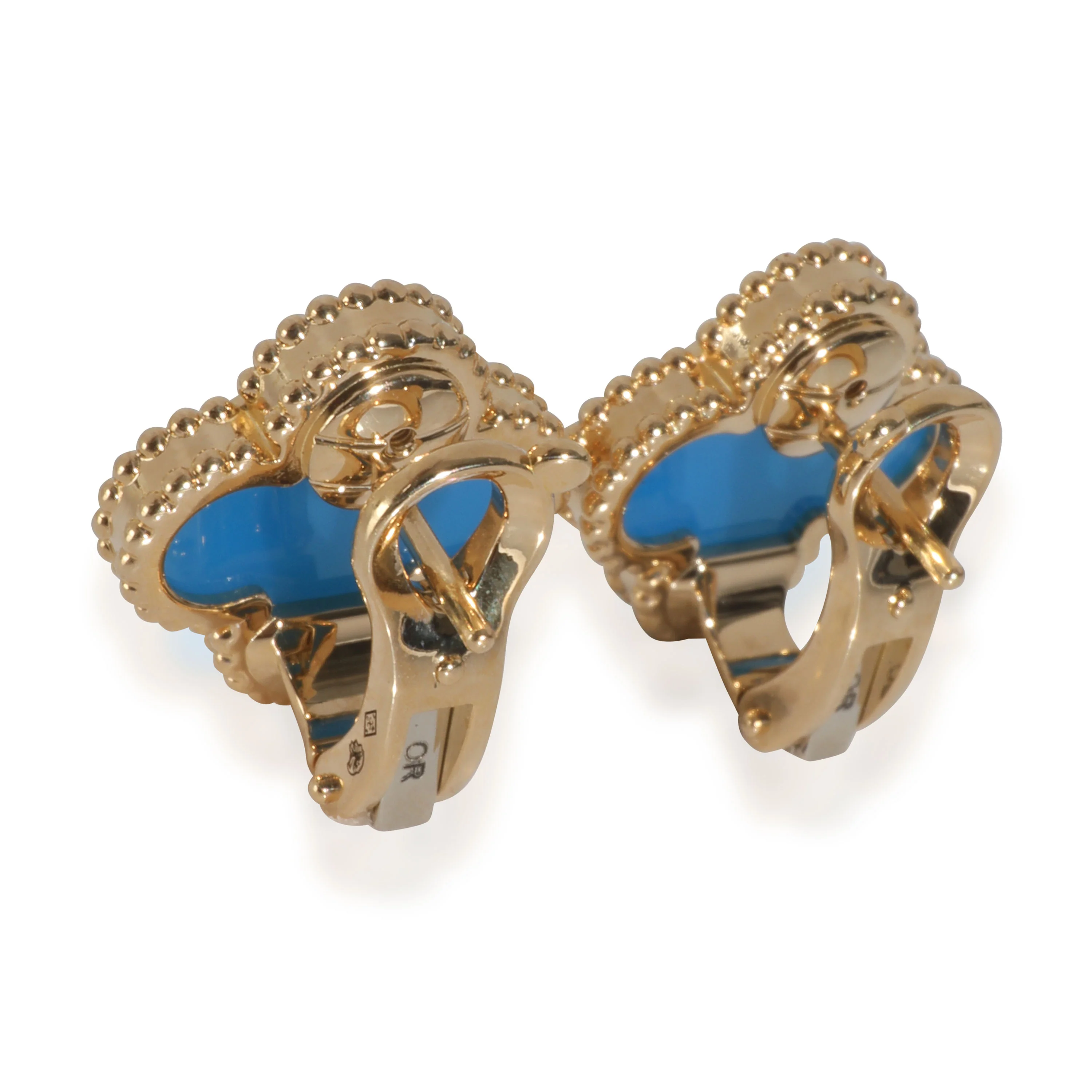 Yellow Gold Agate Vintage Alhambra Earrings - Image 3