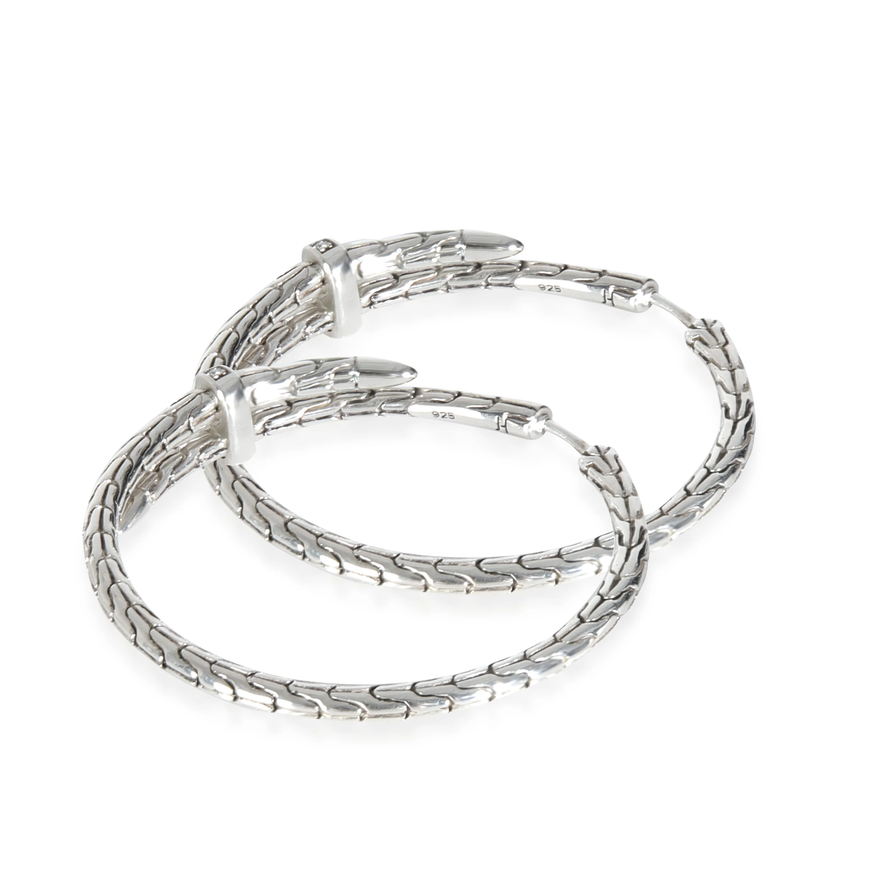 Sterling Silver Diamond Classic Spear Hoop Earrings - Image 3