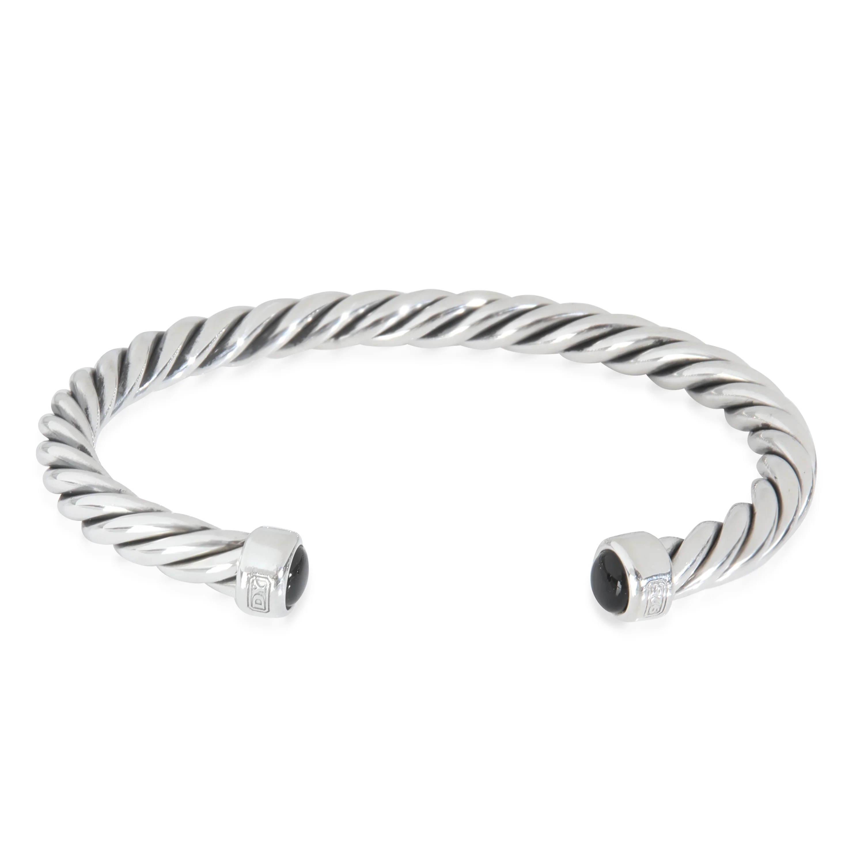 Sterling Silver Onyx Cable Cuff Bracelet