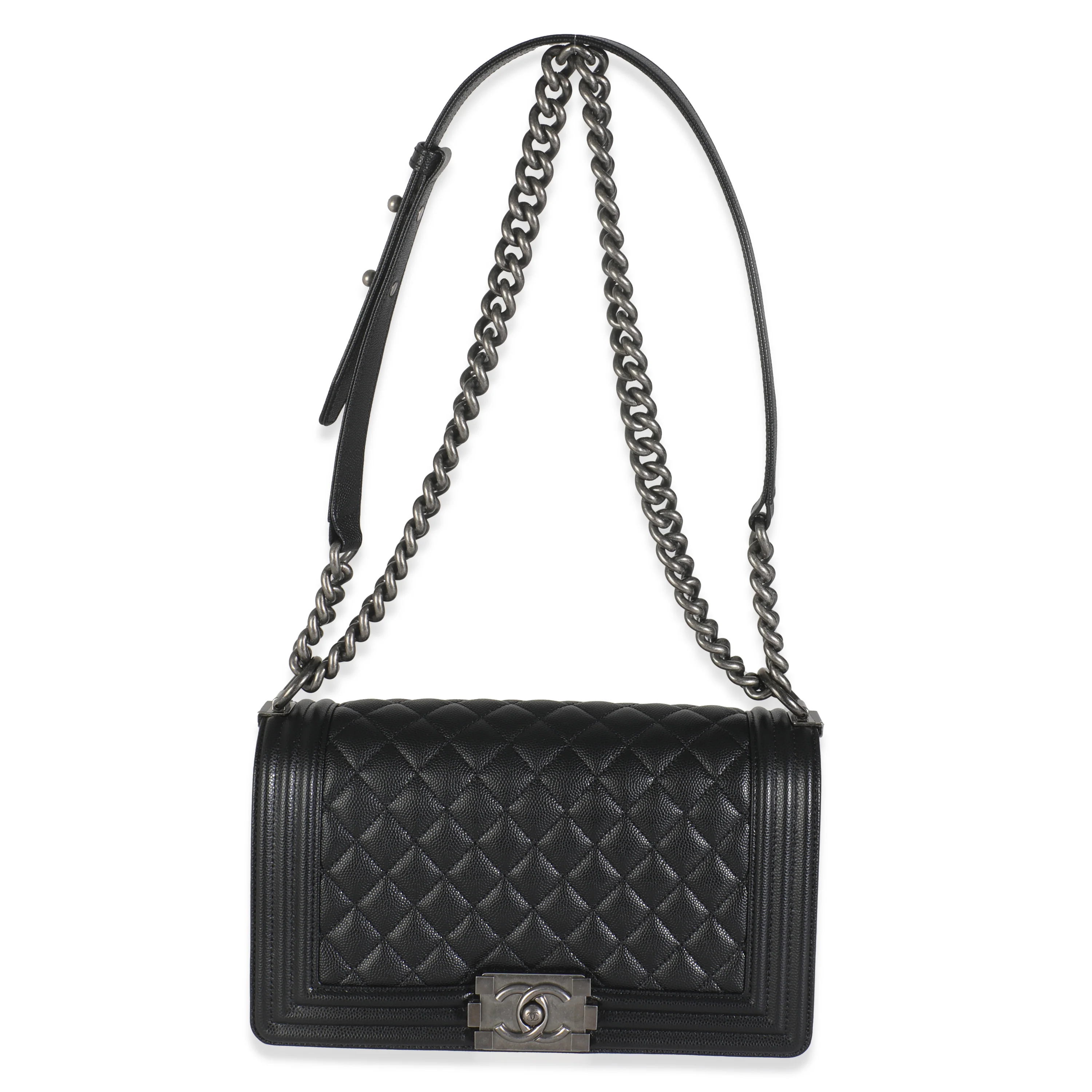 Black Quilted Old Medium Boy Bag - Image 8