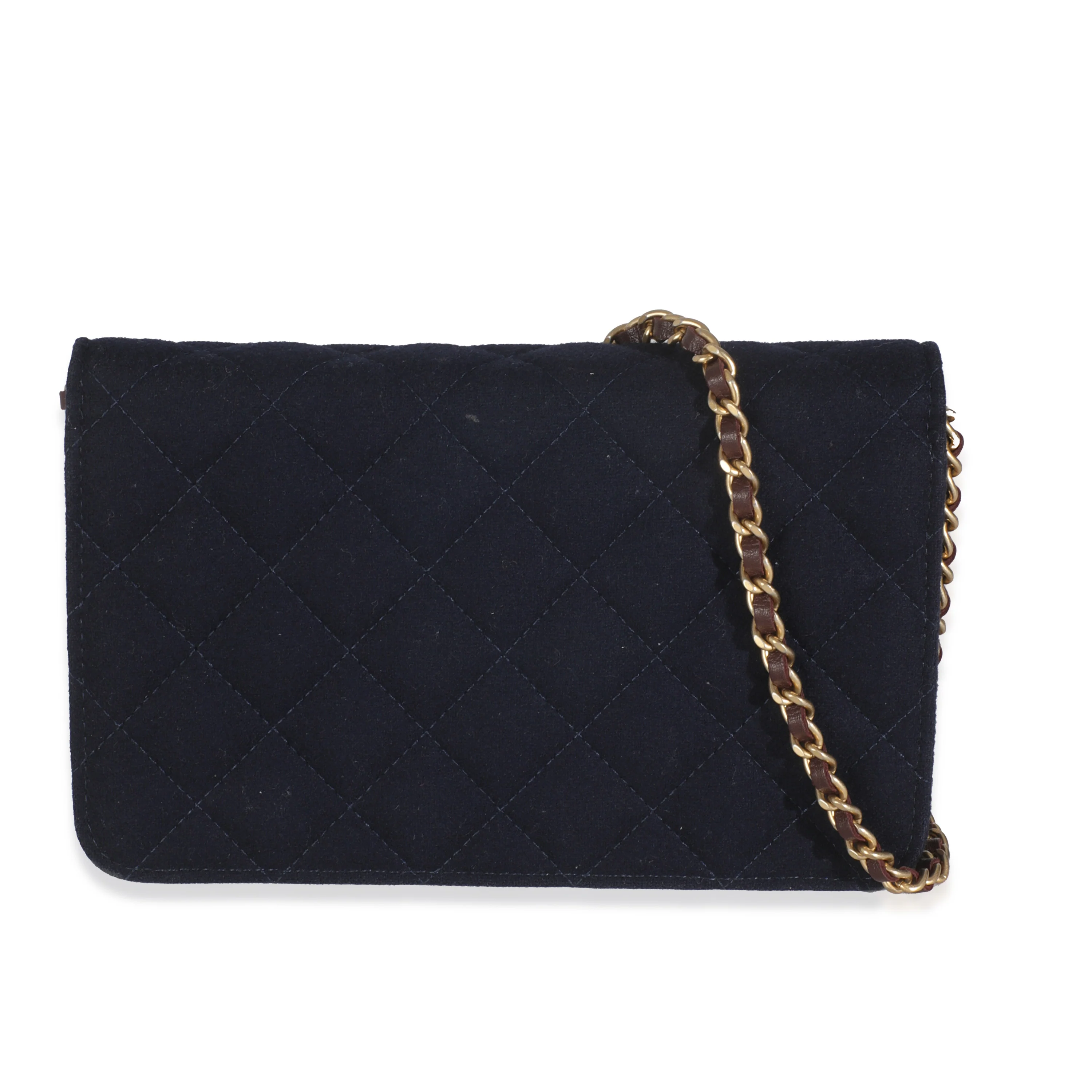 Navy Quilted Felt Paris-Hamburg Charms Wallet On Chain - Image 4