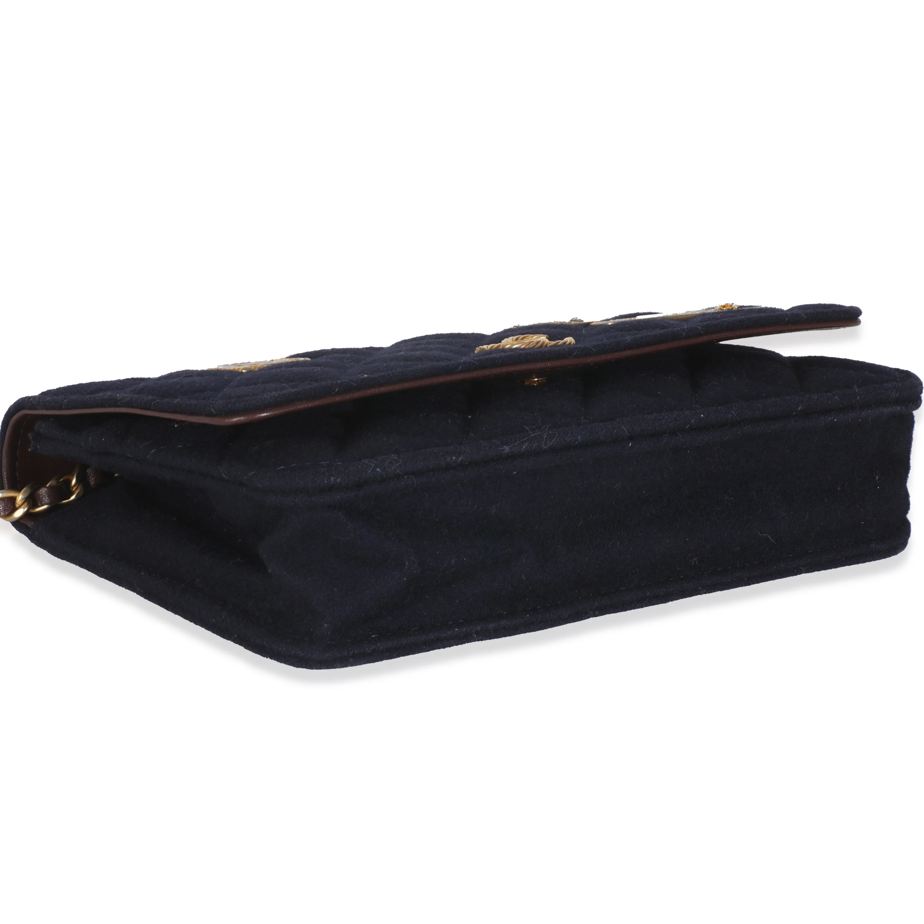 Navy Quilted Felt Paris-Hamburg Charms Wallet On Chain - Image 6