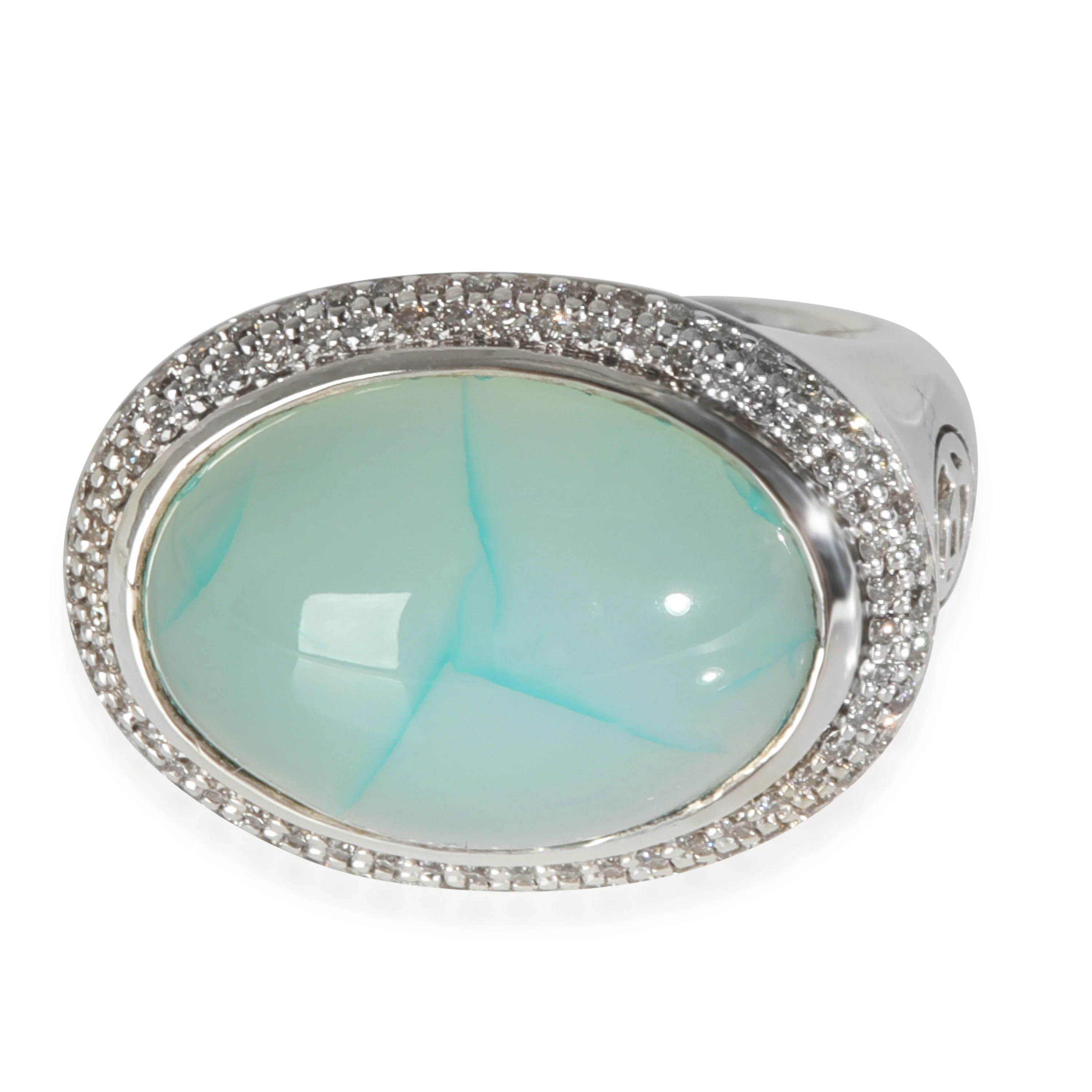 Sterling Silver Chalcedony and Diamond Signature Oval Ring