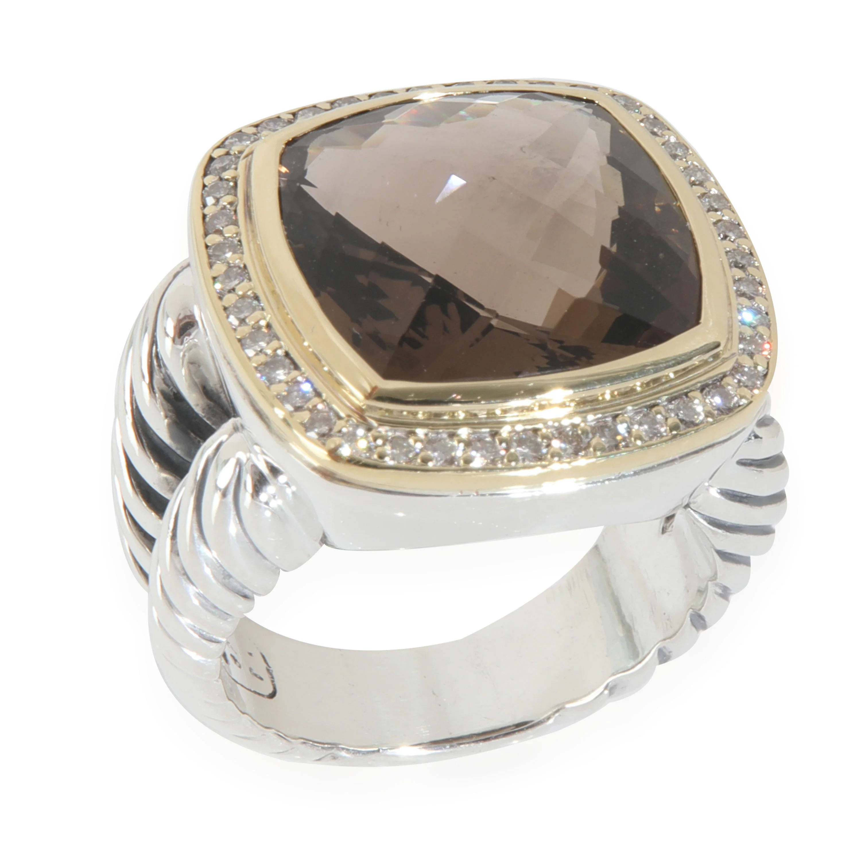 Yellow Gold & Sterling Silver Smokey Quartz and Diamond Albion Ring - Image 3