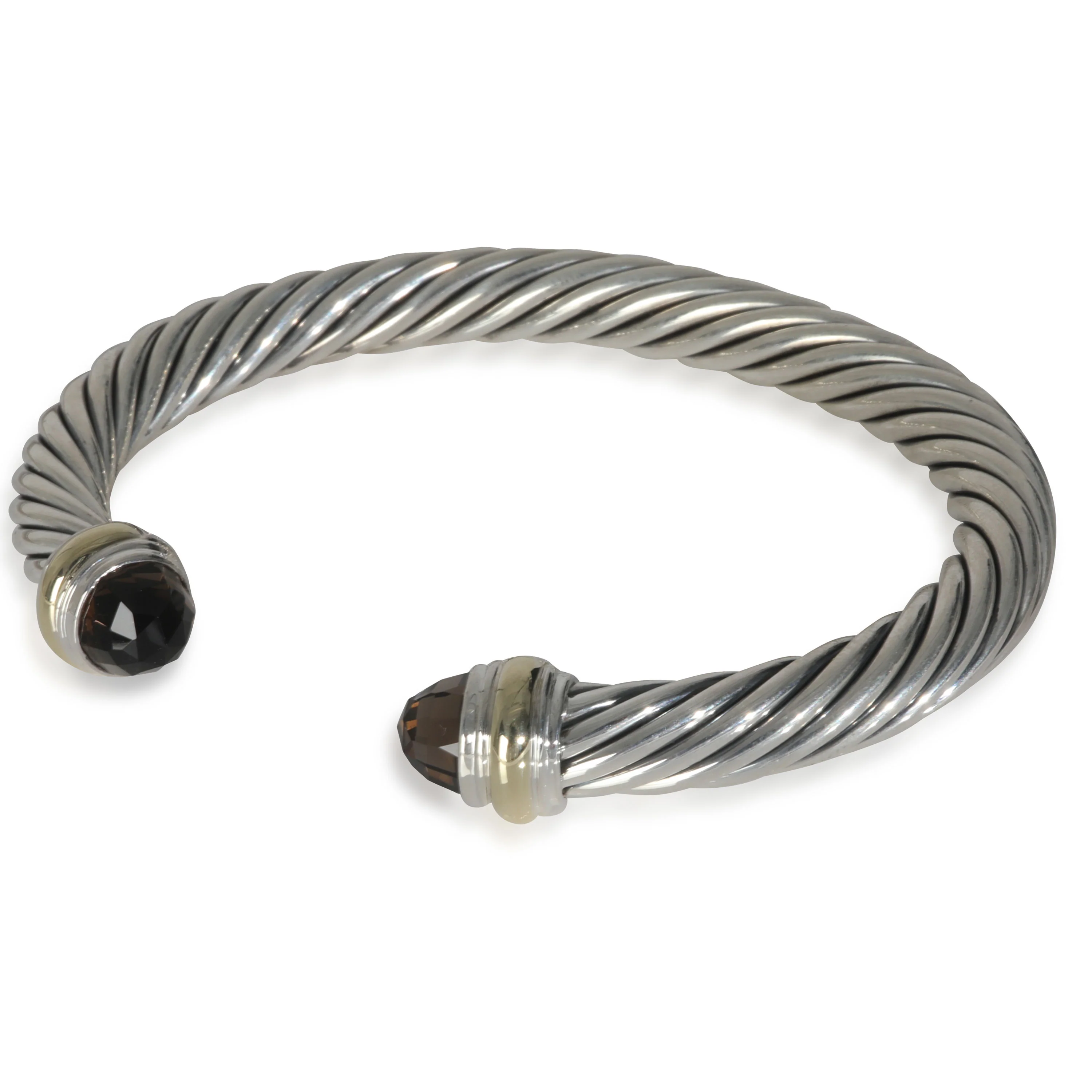 Yellow Gold & Sterling Silver Smokey Quartz Cable Classic Bracelet - Image 2