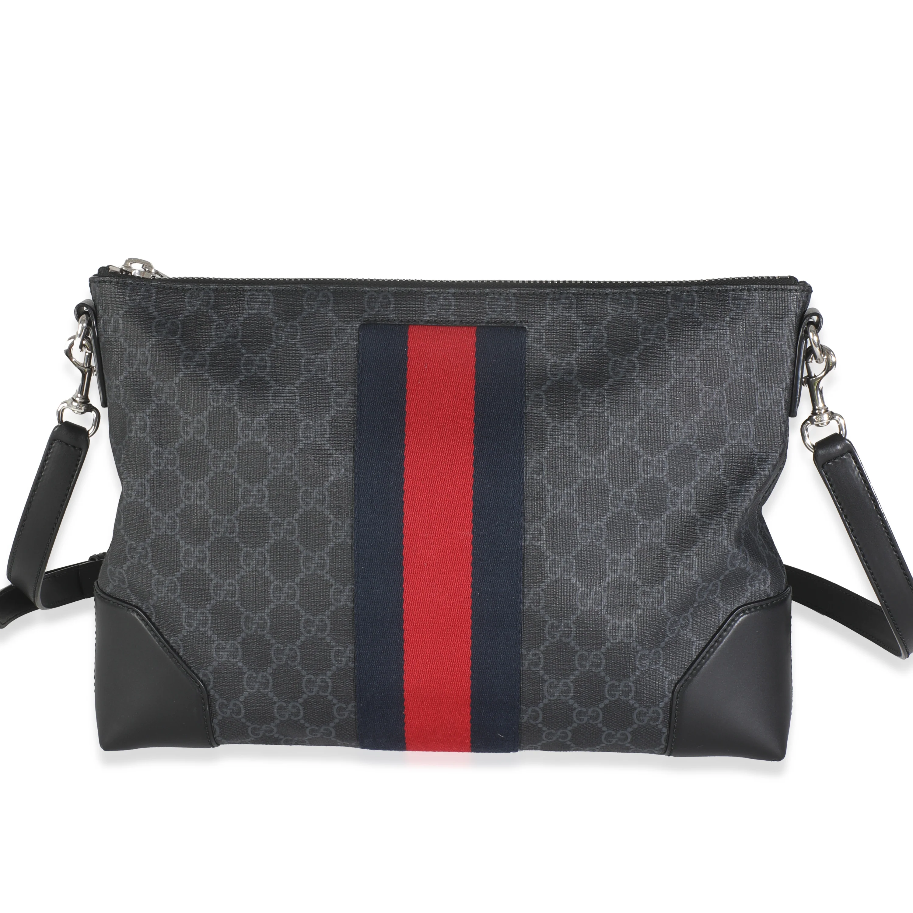Black GG Supreme Canvas Web Flat Messenger