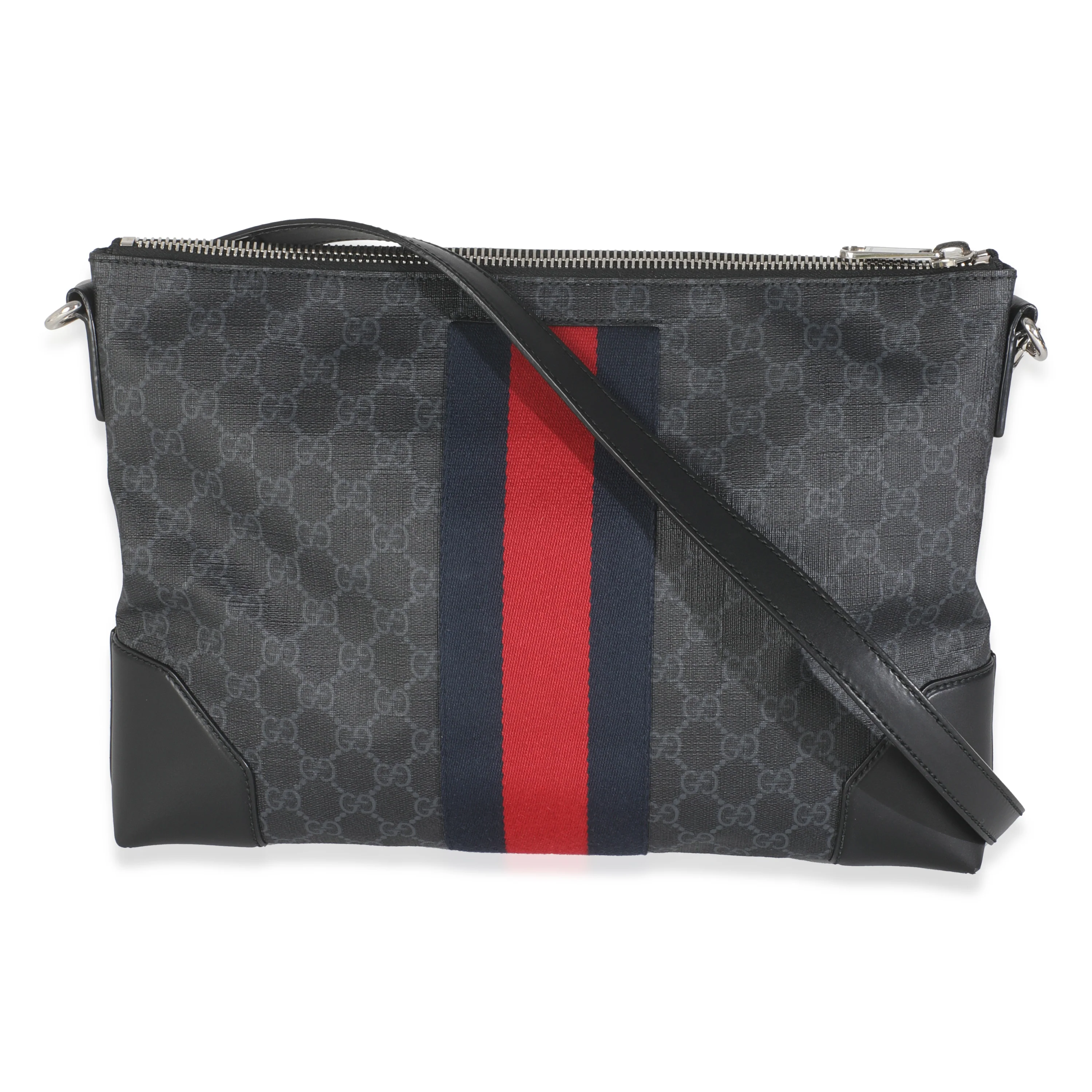 Black GG Supreme Canvas Web Flat Messenger - Image 3