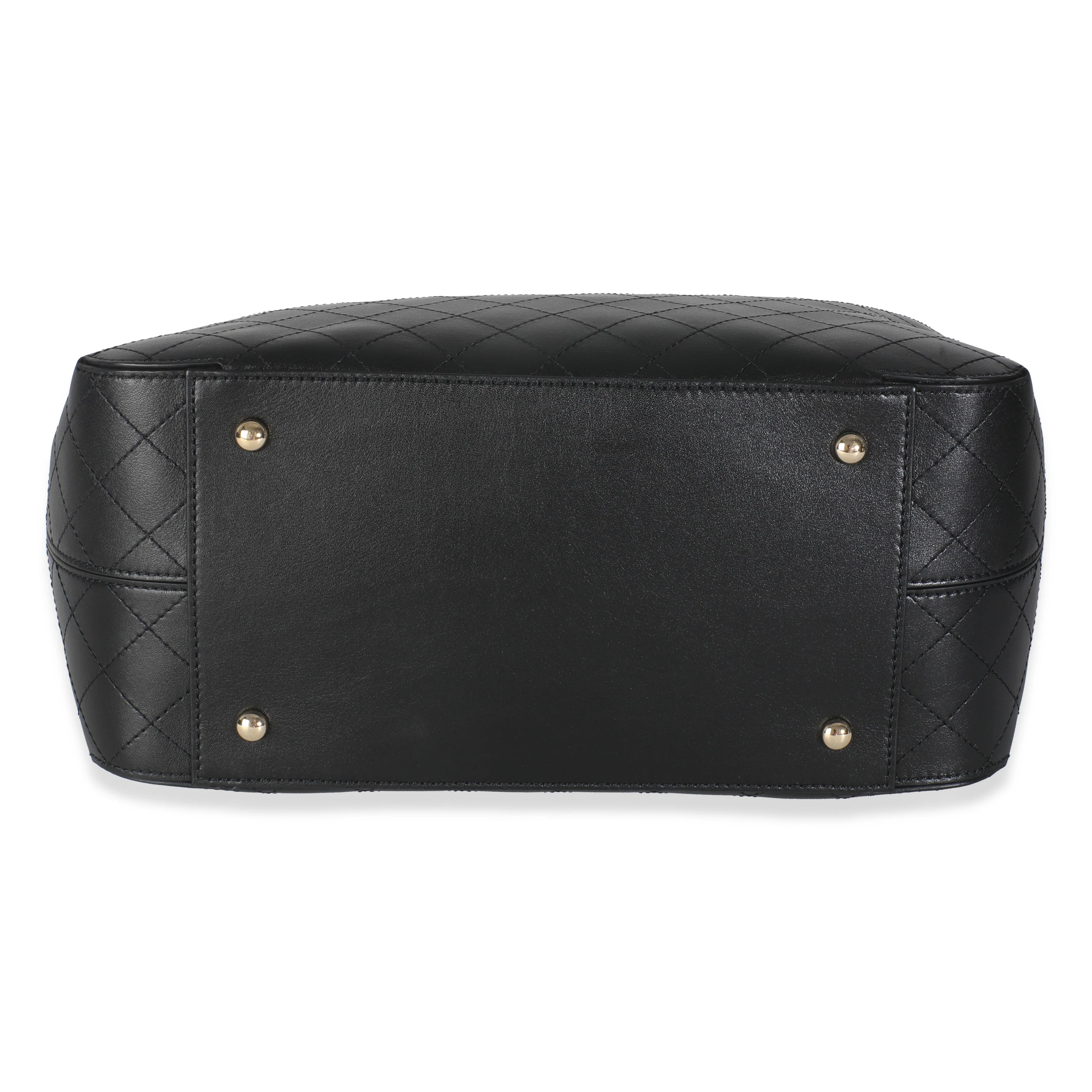 Black Quilted Calfskin Stitched Covered CC Shopping Tote - Image 4