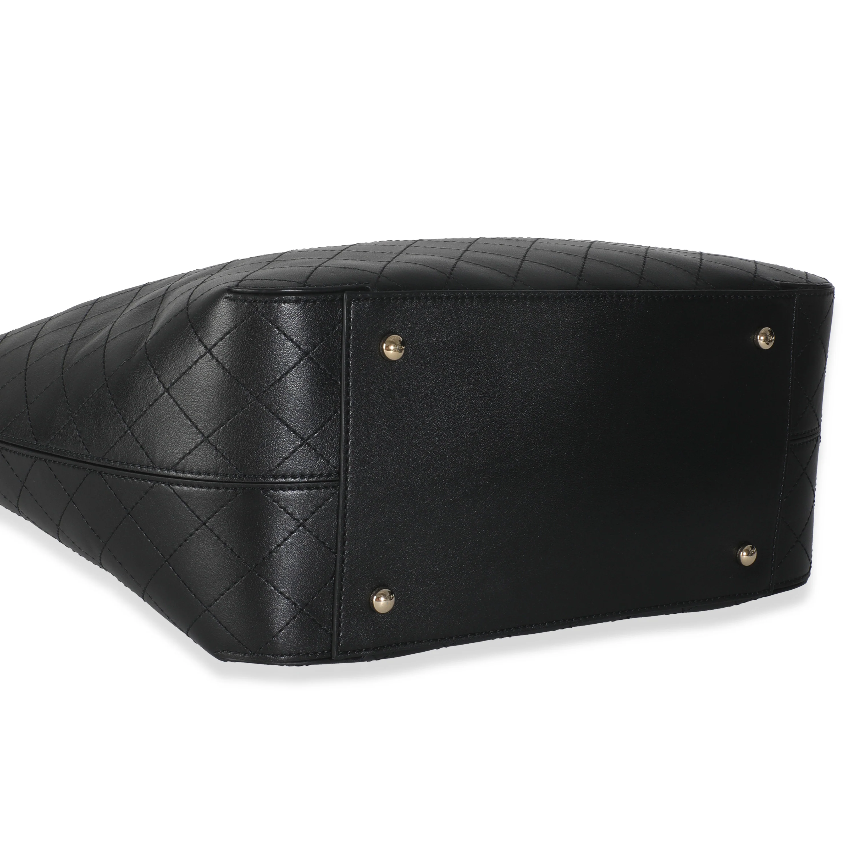 Black Quilted Calfskin Stitched Covered CC Shopping Tote - Image 5