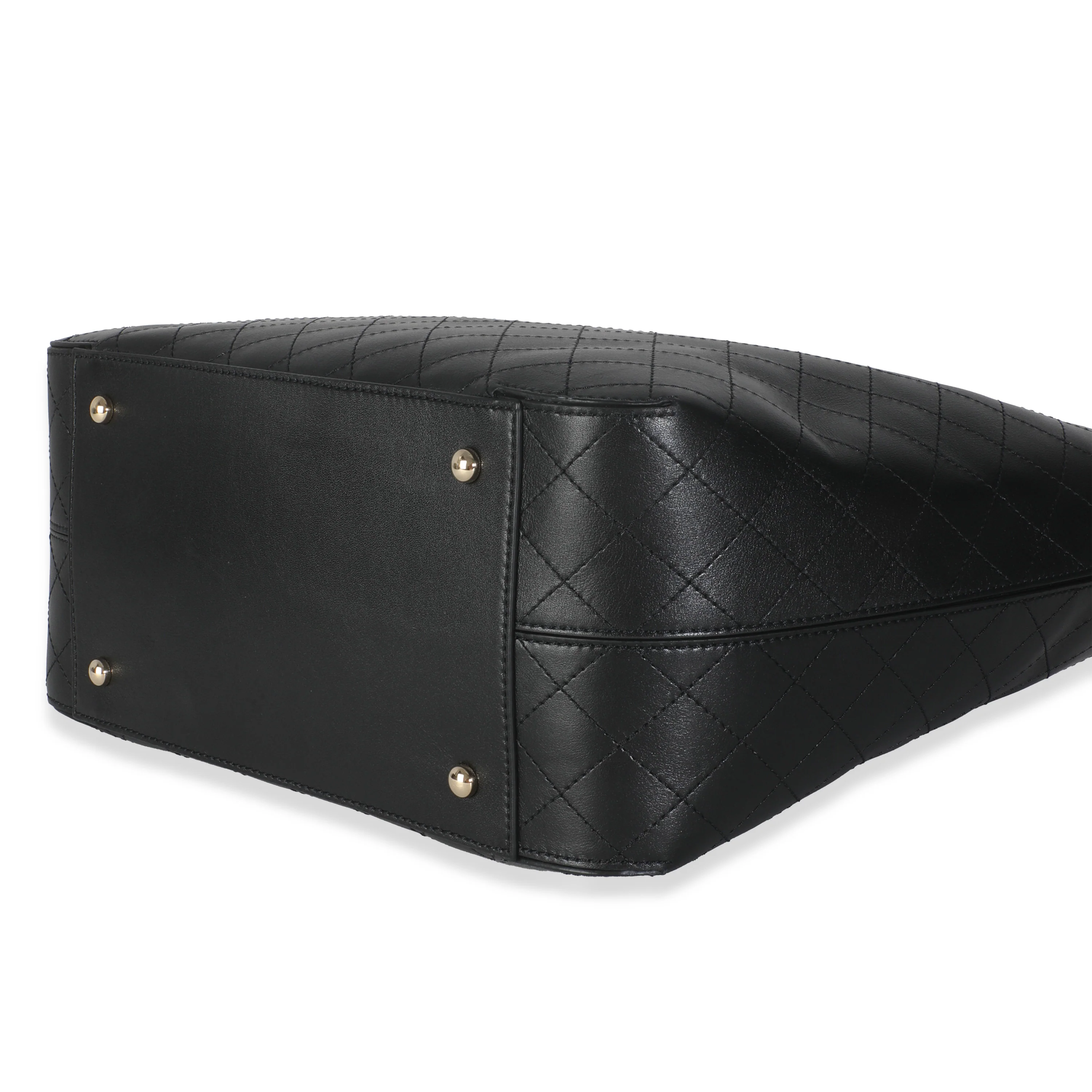 Black Quilted Calfskin Stitched Covered CC Shopping Tote - Image 7