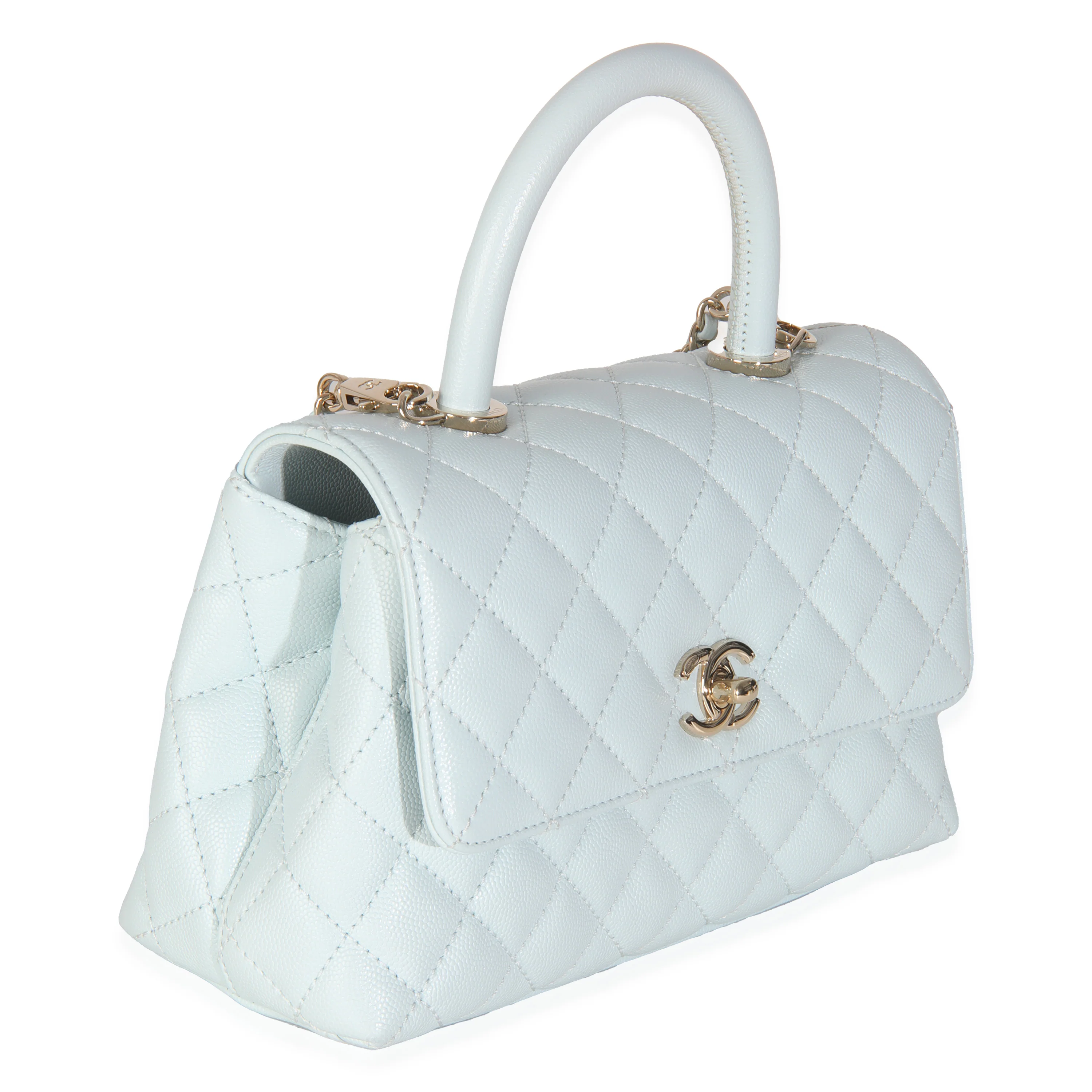 21K Blue Quilted Caviar Mini Coco Handle Flap HandBag - Image 3