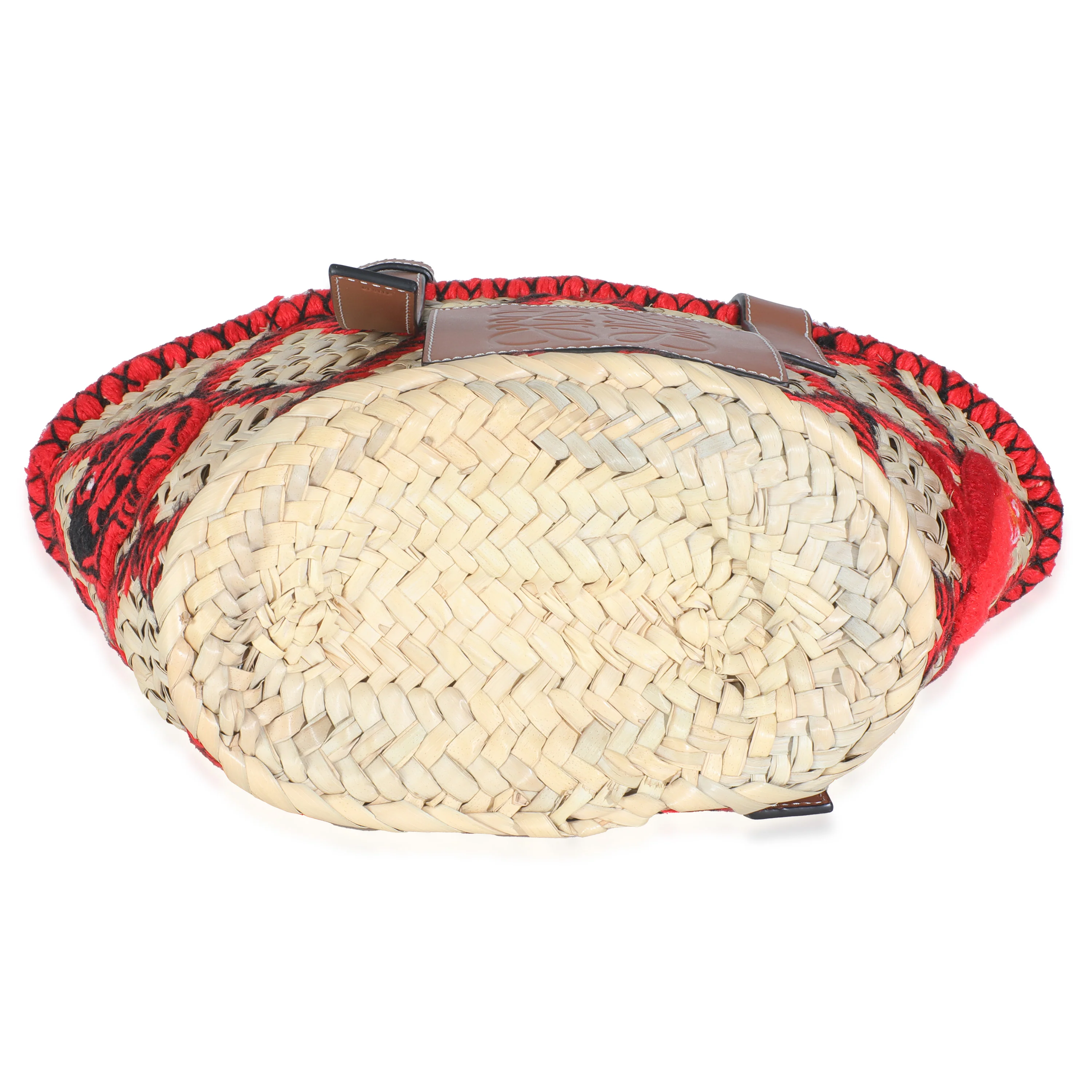 Beige Raffia Red Embroidered Small Anagram Basket - Image 4
