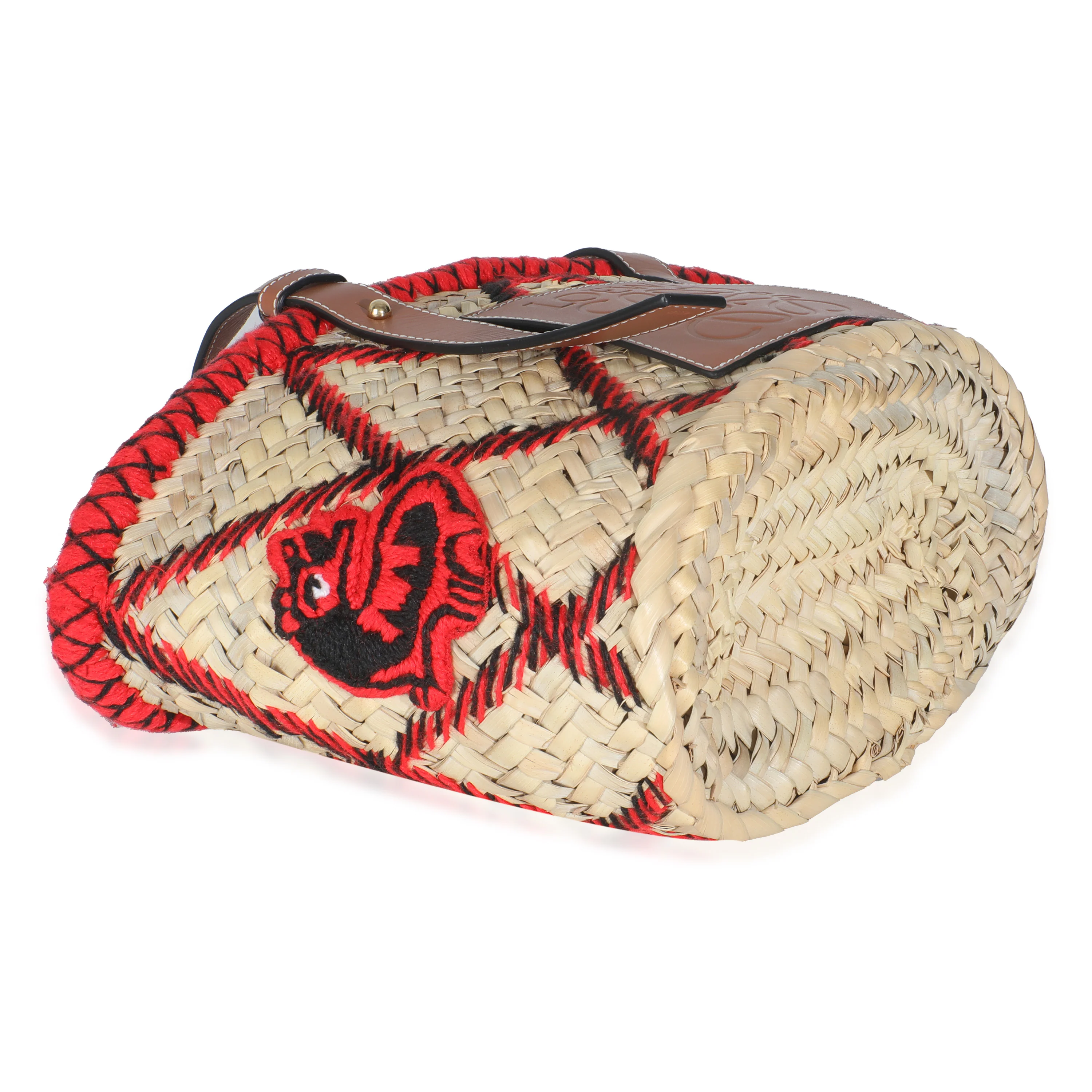 Beige Raffia Red Embroidered Small Anagram Basket - Image 5