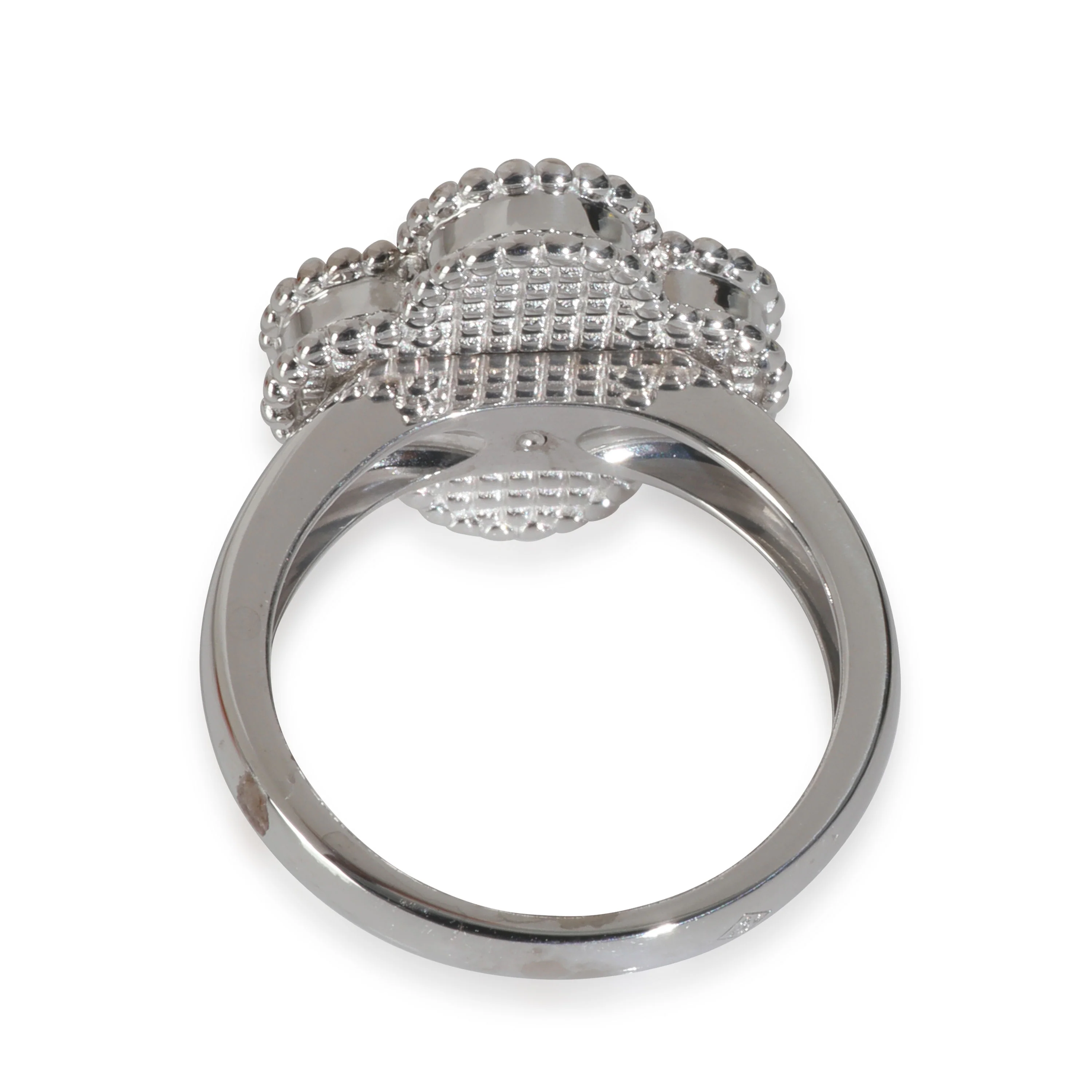 White Gold Mother Of Pearl and Diamond Vintage Alhambra Ring - Image 4