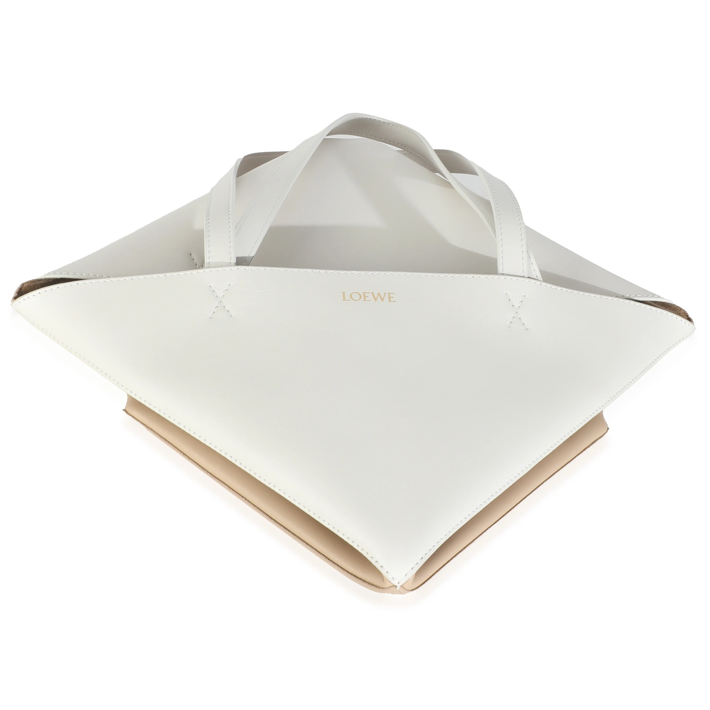 Soft White Paper Craft Shiny Calfskin Medium Puzzle Fold Tote - Image 8